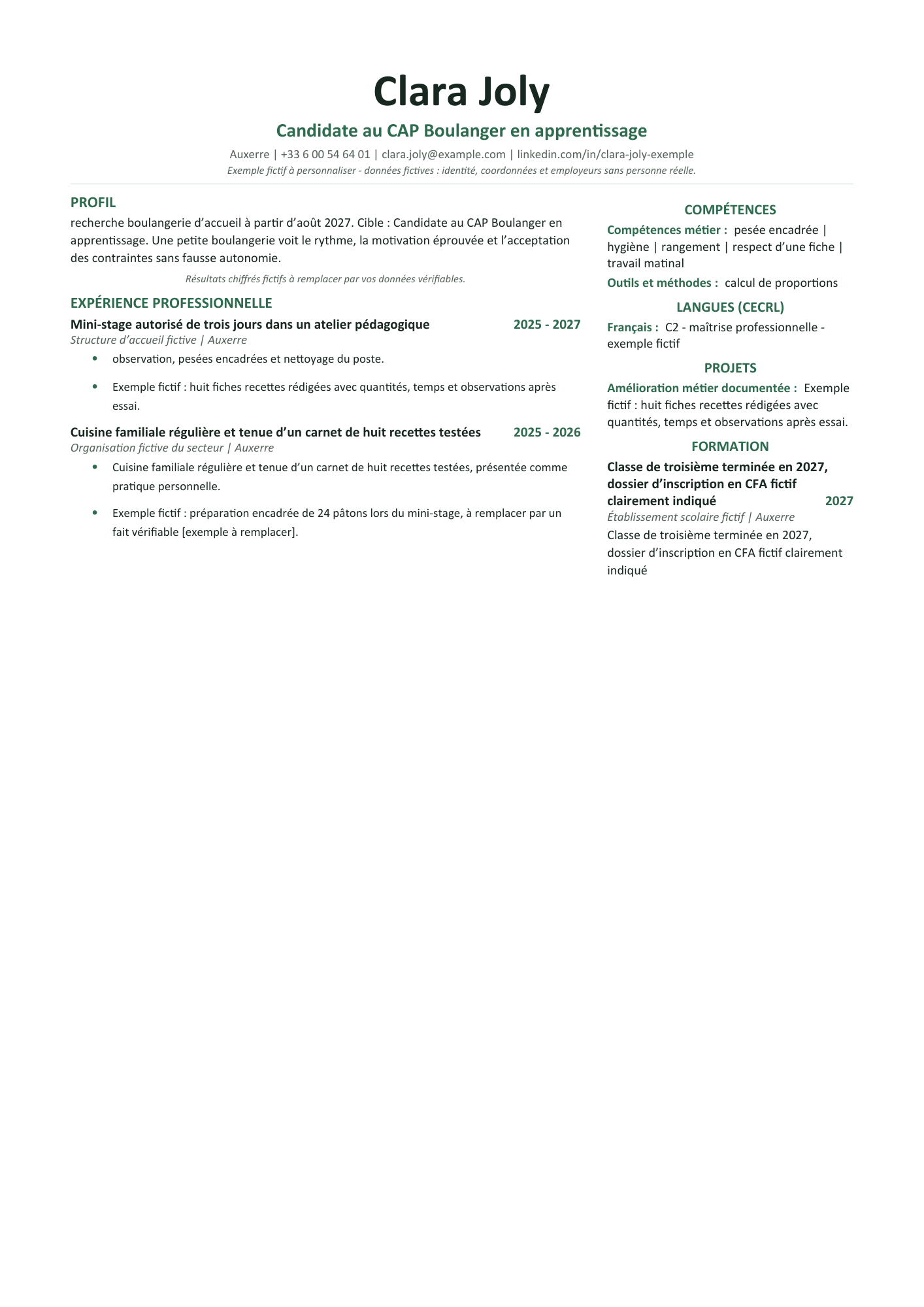 Aperçu — CV alternance — CAP boulanger