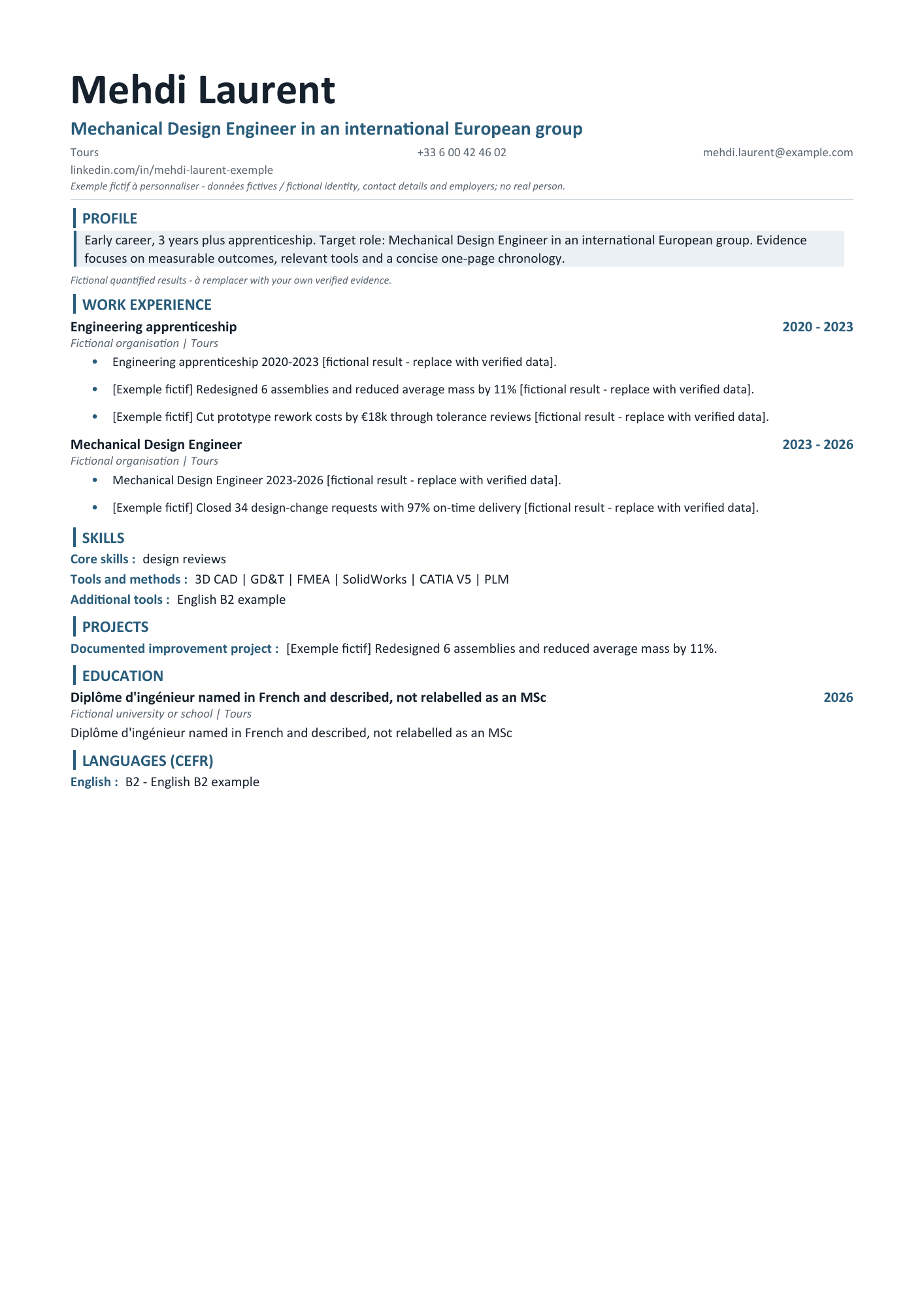Aperçu — CV — Mechanical Design Engineer in an international European group