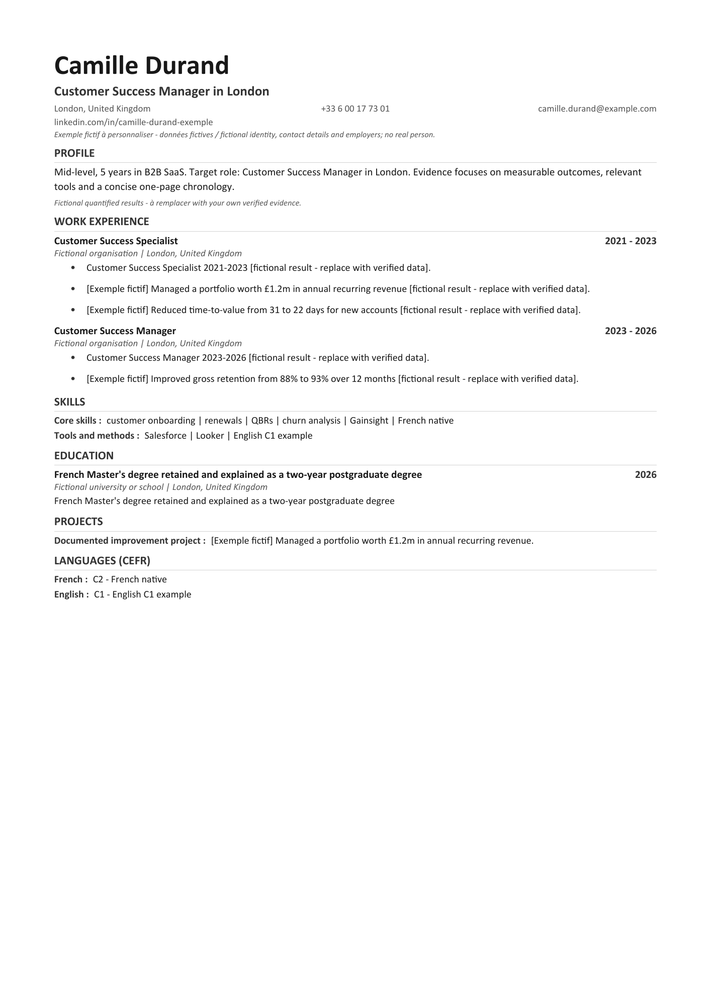 Aperçu — CV — Customer Success Manager in London