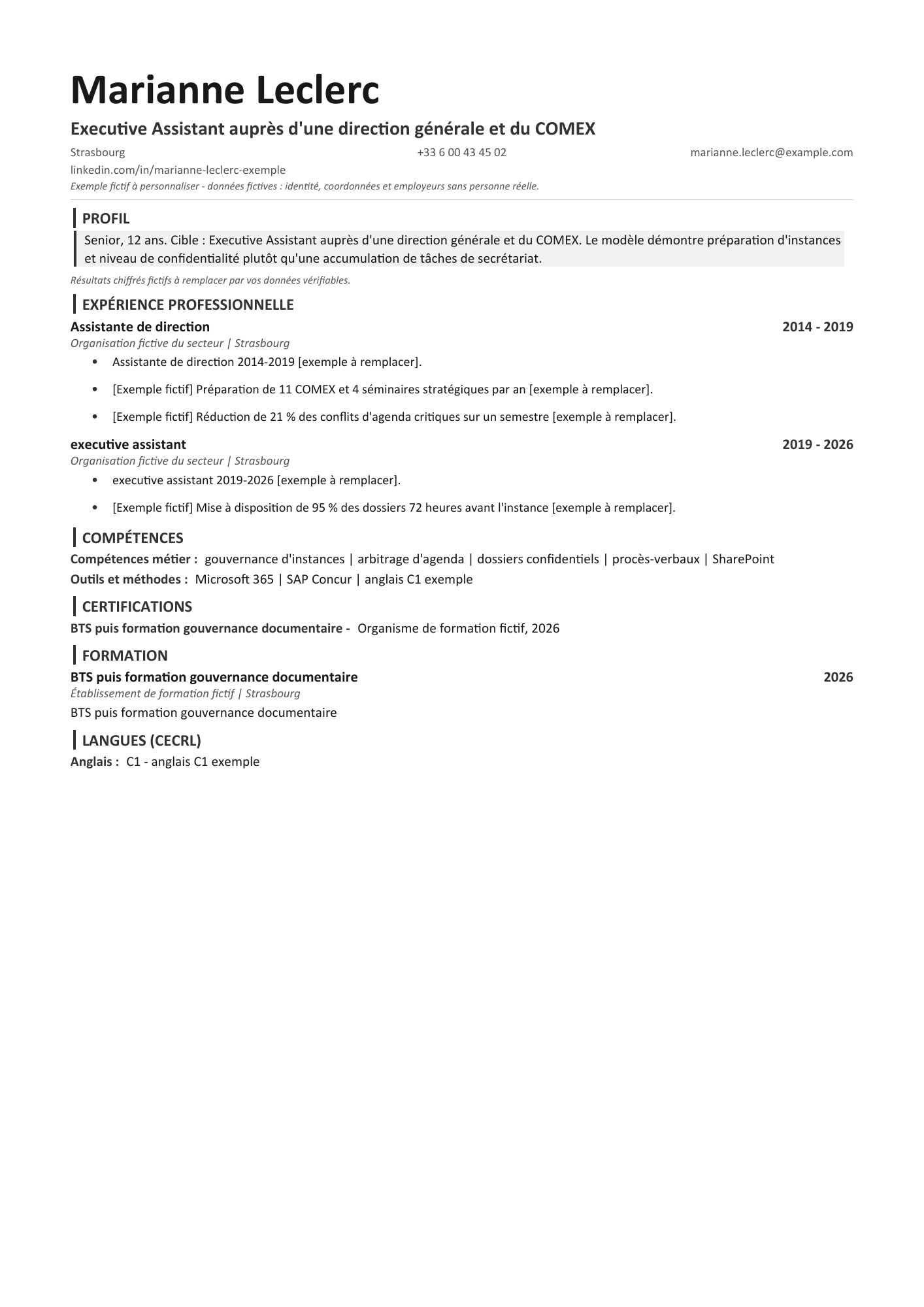 Aperçu — CV — Executive Assistant auprès d'une direction générale et du COMEX