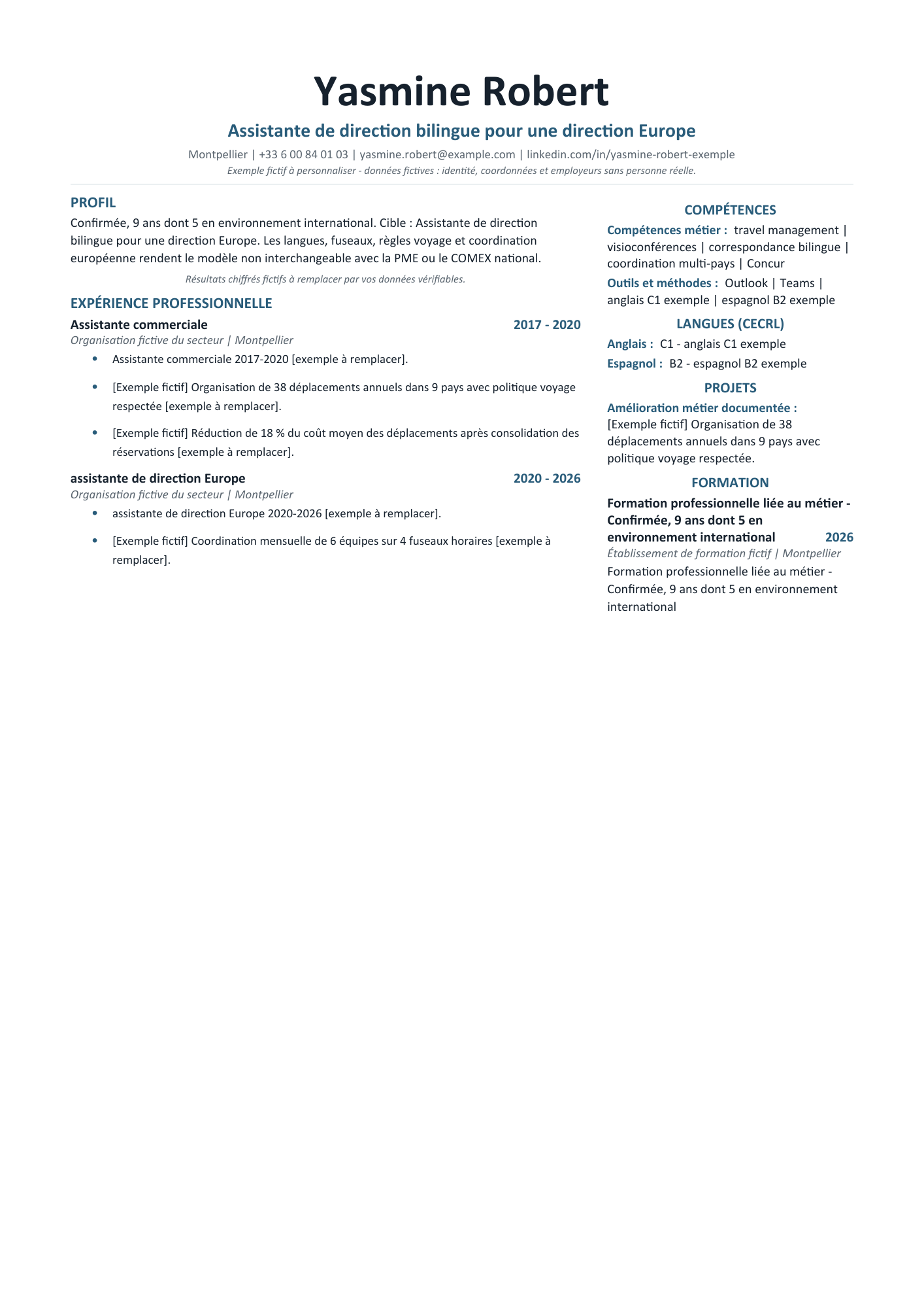 Aperçu — CV — Assistante de direction bilingue pour une direction Europe