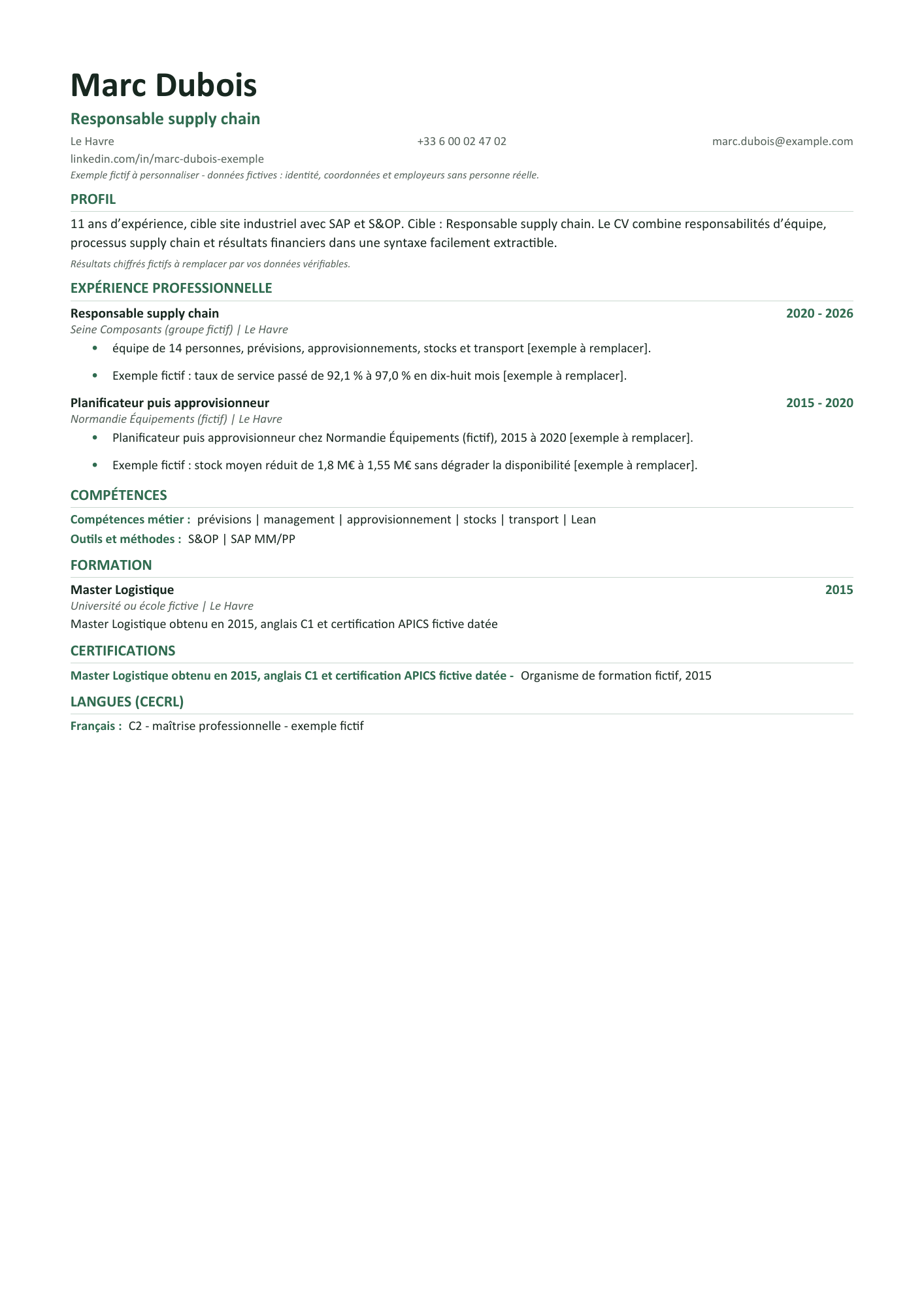 Aperçu — CV ATS — responsable supply chain
