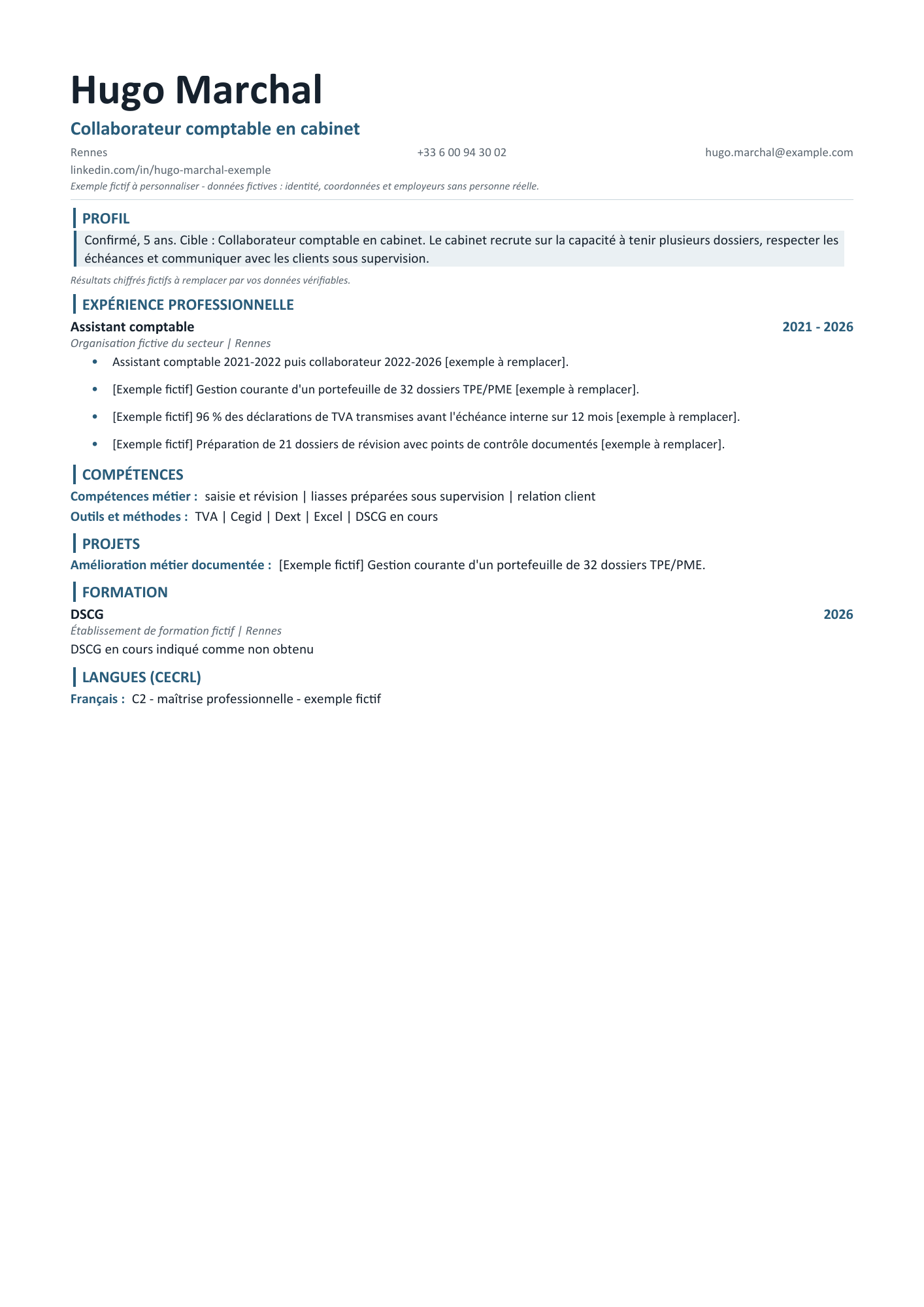 Aperçu — CV — Collaborateur comptable en cabinet
