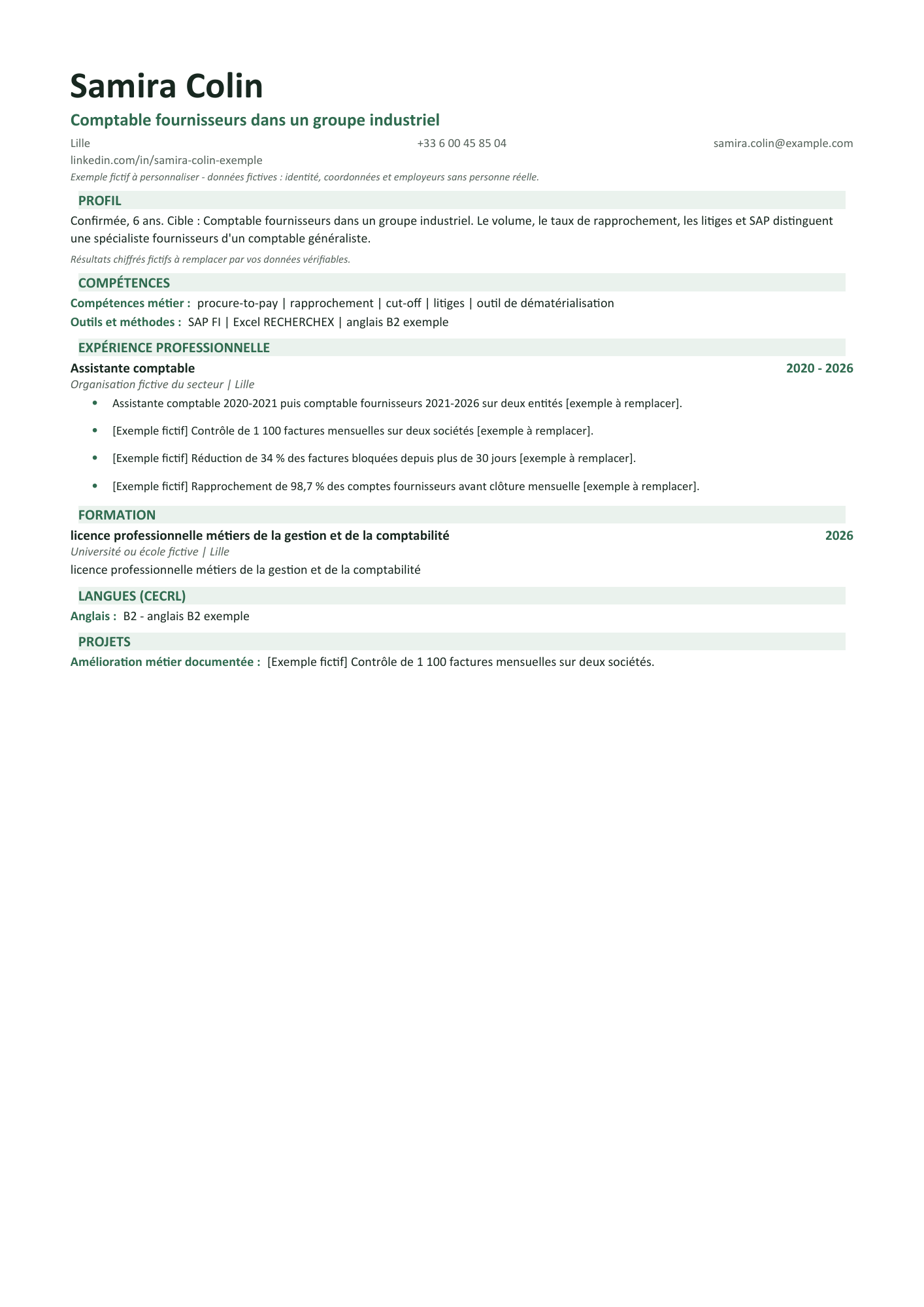 Aperçu — CV — Comptable fournisseurs dans un groupe industriel