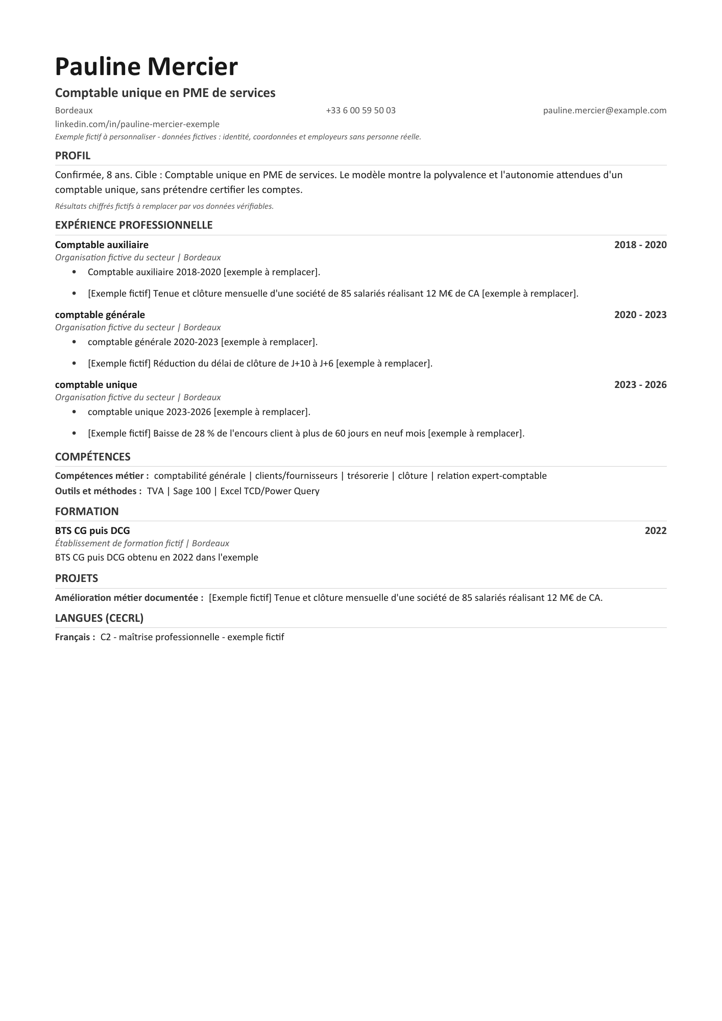 Aperçu — CV — Comptable unique en PME de services