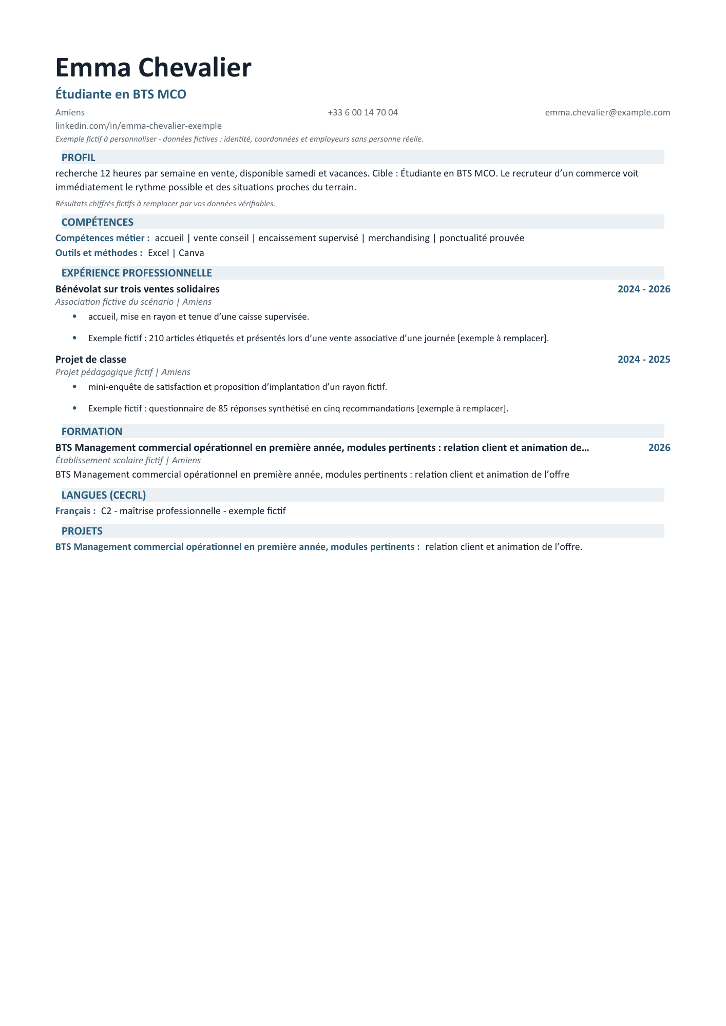 Aperçu — CV étudiant — job de vente à temps partiel
