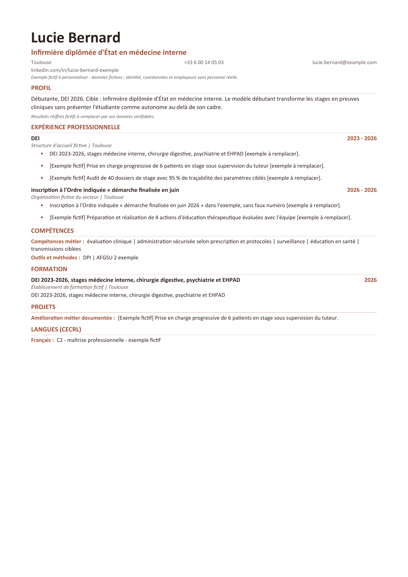 Aperçu — CV — Infirmière diplômée d'État en médecine interne