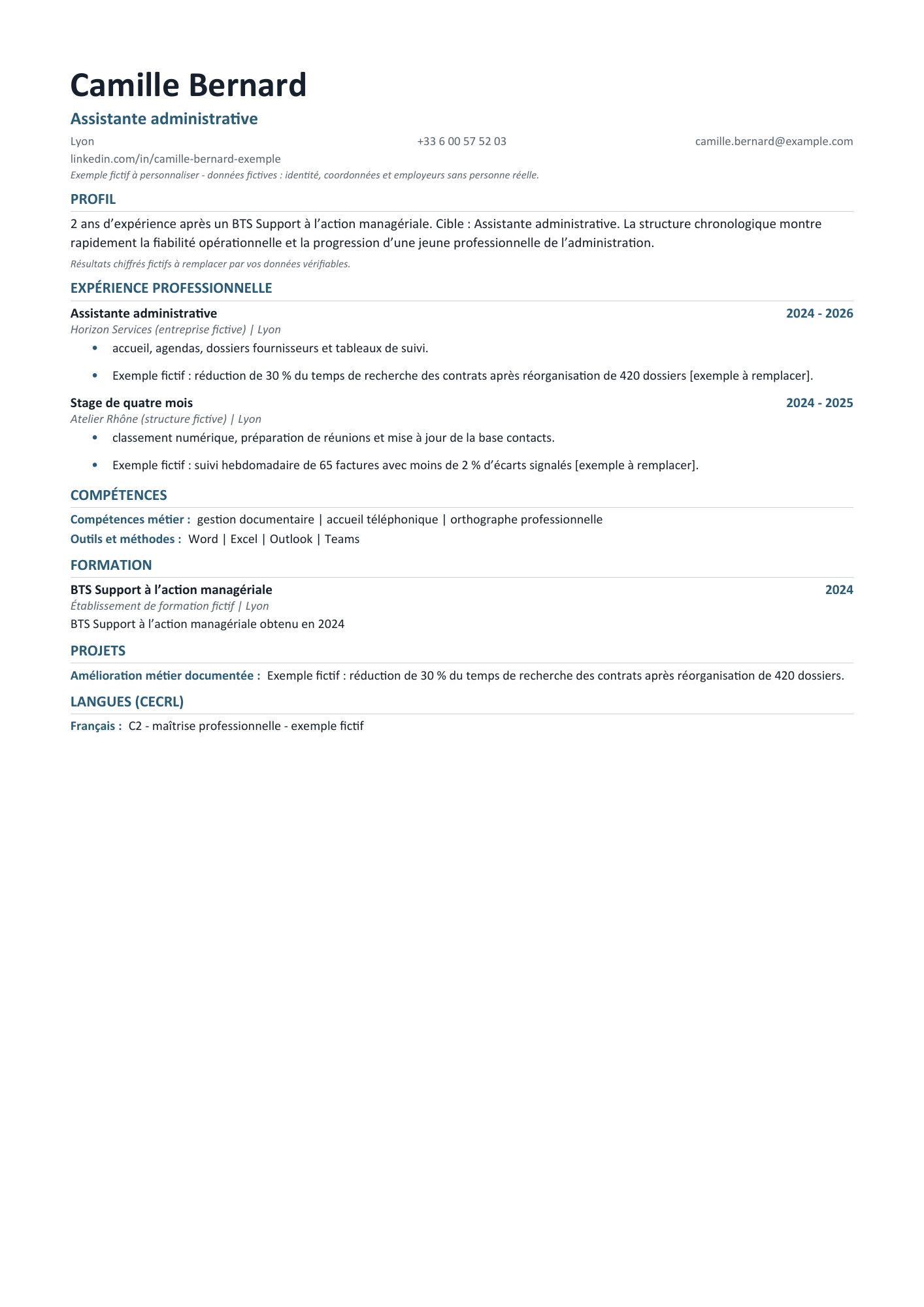 Aperçu — CV administratif — progression lisible