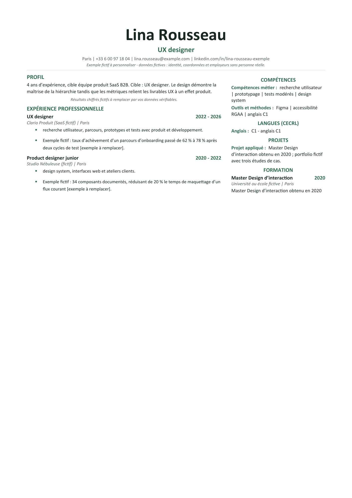 Aperçu — CV moderne — UX designer produit