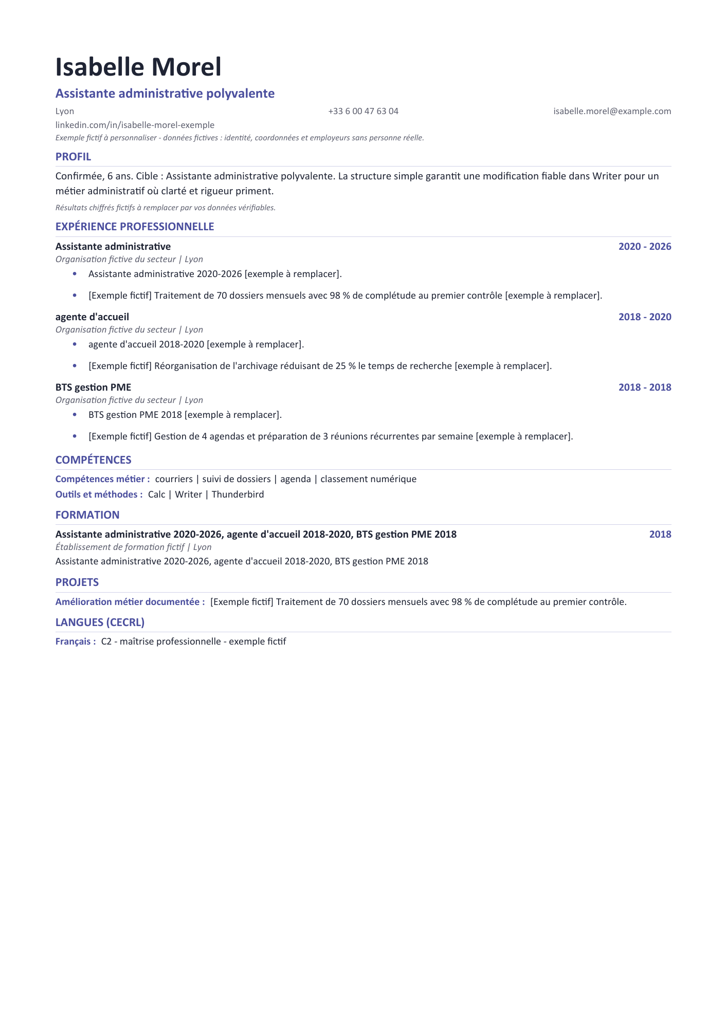 Aperçu — CV — Assistante administrative polyvalente
