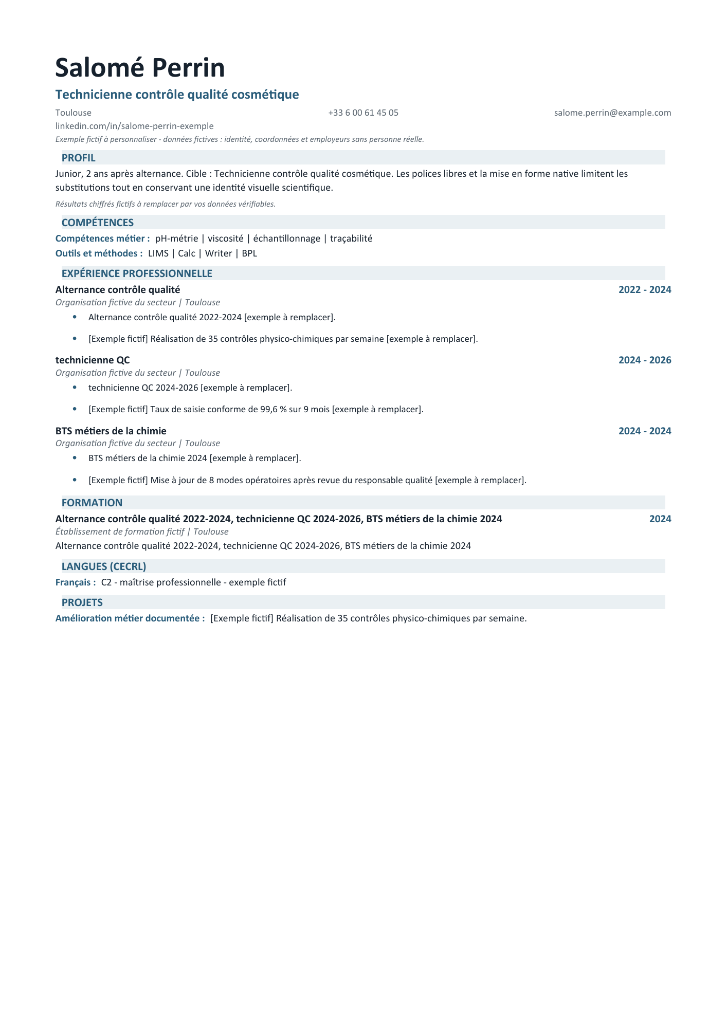 Aperçu — CV — Technicienne contrôle qualité cosmétique