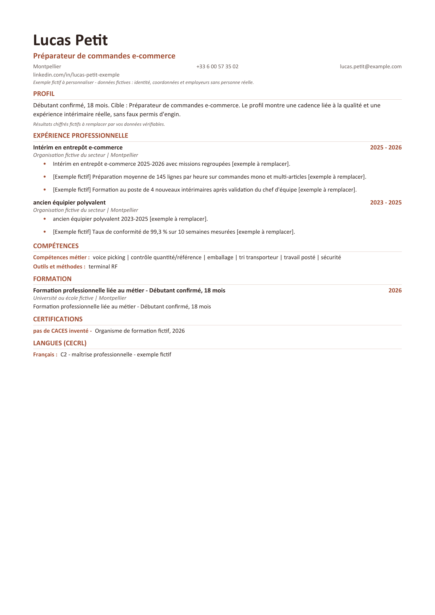 Aperçu — CV — Préparateur de commandes e-commerce