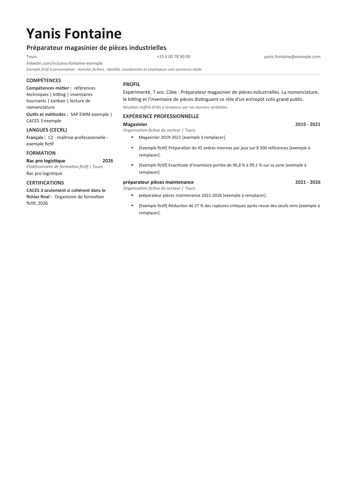 Aperçu — CV — Préparateur magasinier de pièces industrielles