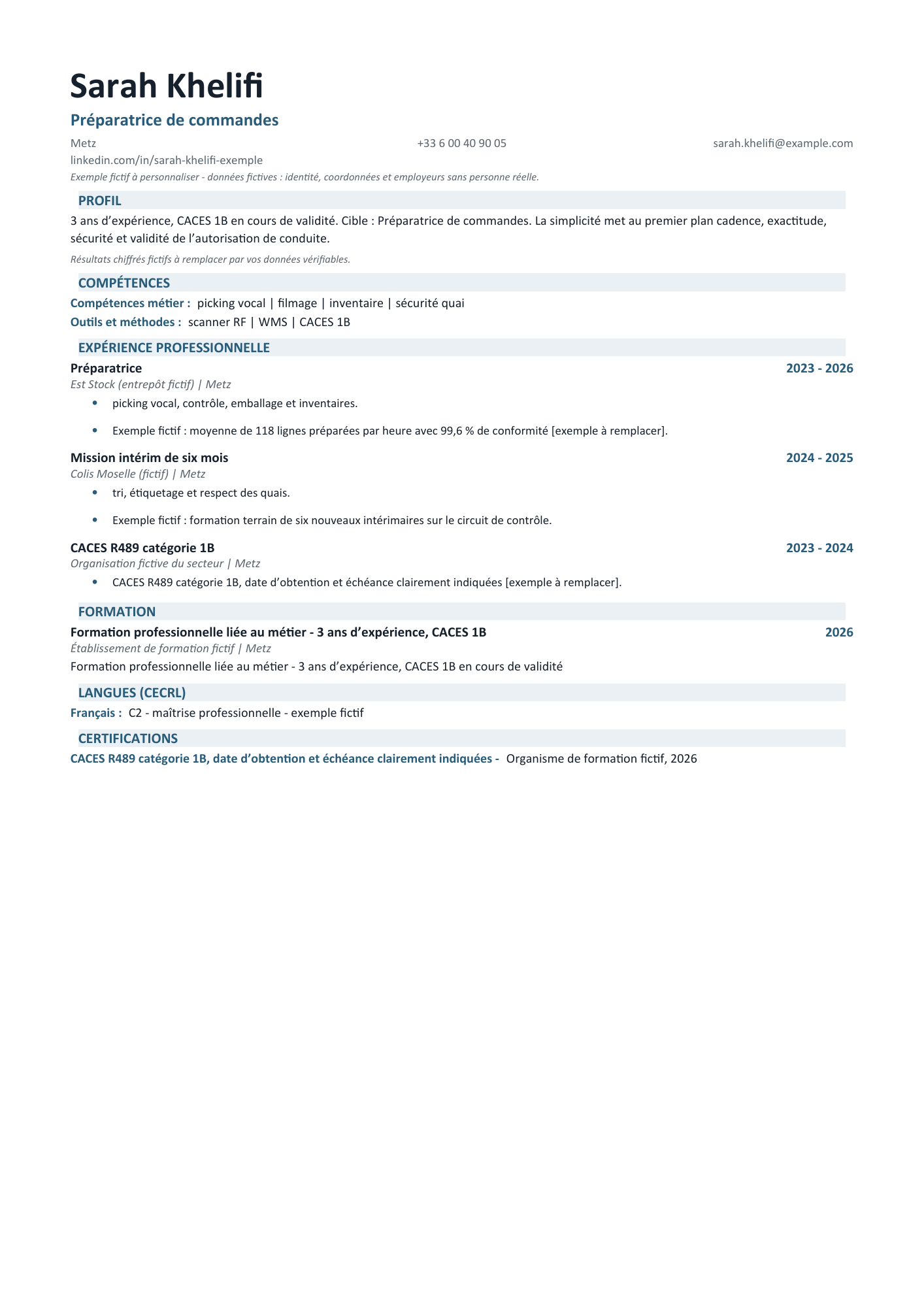 Aperçu — CV simple — préparatrice de commandes