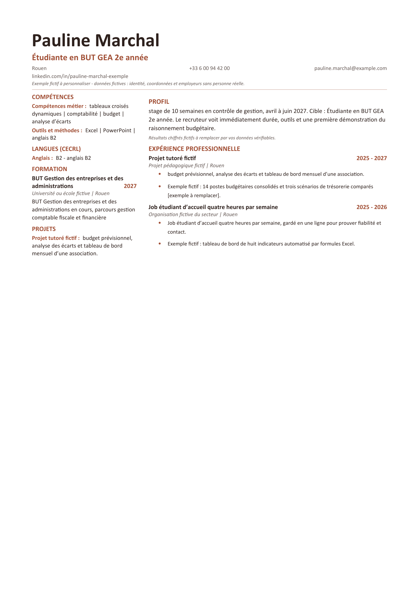 Aperçu — CV stage — assistant contrôle de gestion