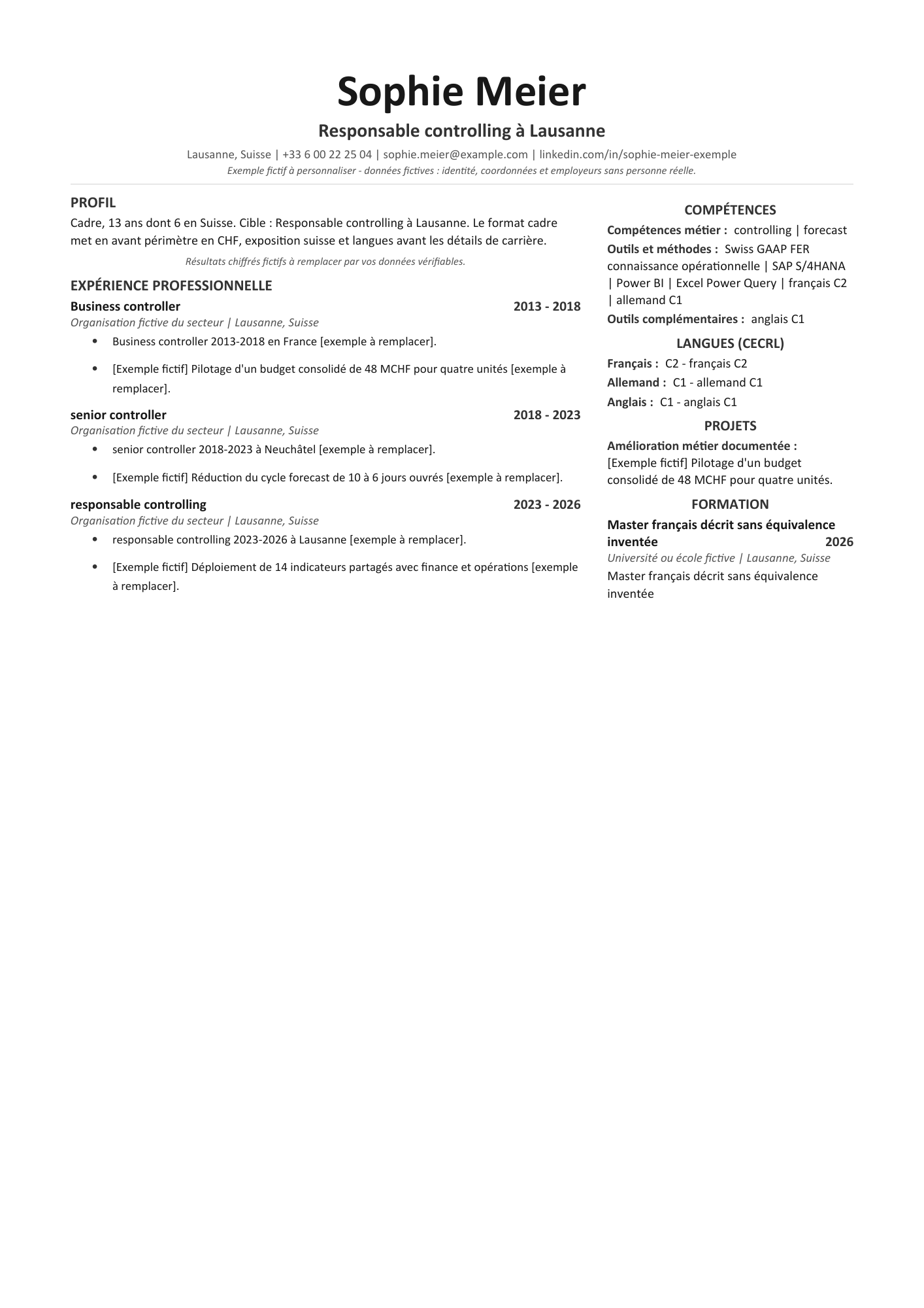 Aperçu — CV — Responsable controlling à Lausanne