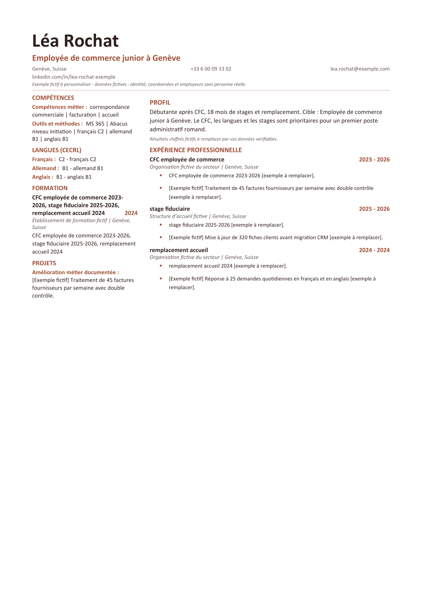 Aperçu — CV — Employée de commerce junior à Genève