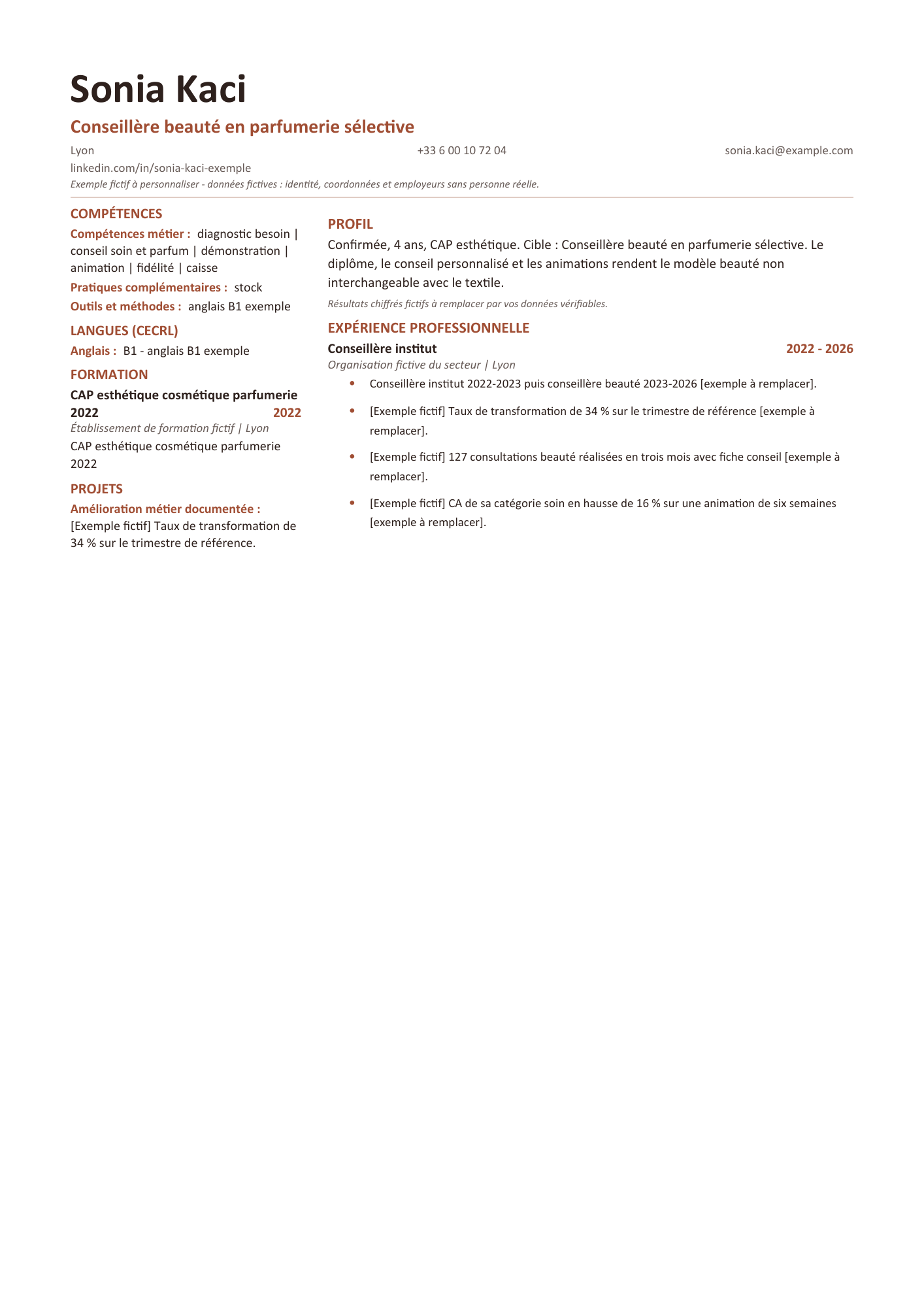 Aperçu — CV — Conseillère beauté en parfumerie sélective