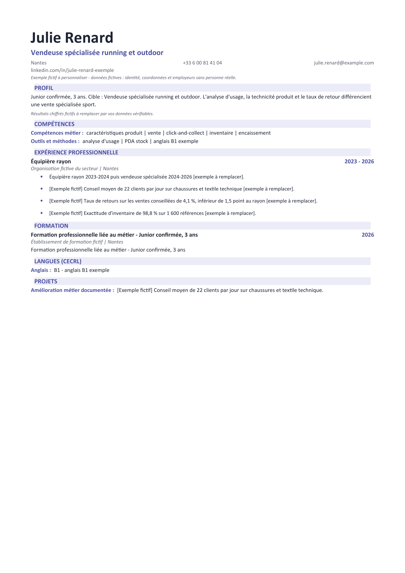 Aperçu — CV — Vendeuse spécialisée running et outdoor