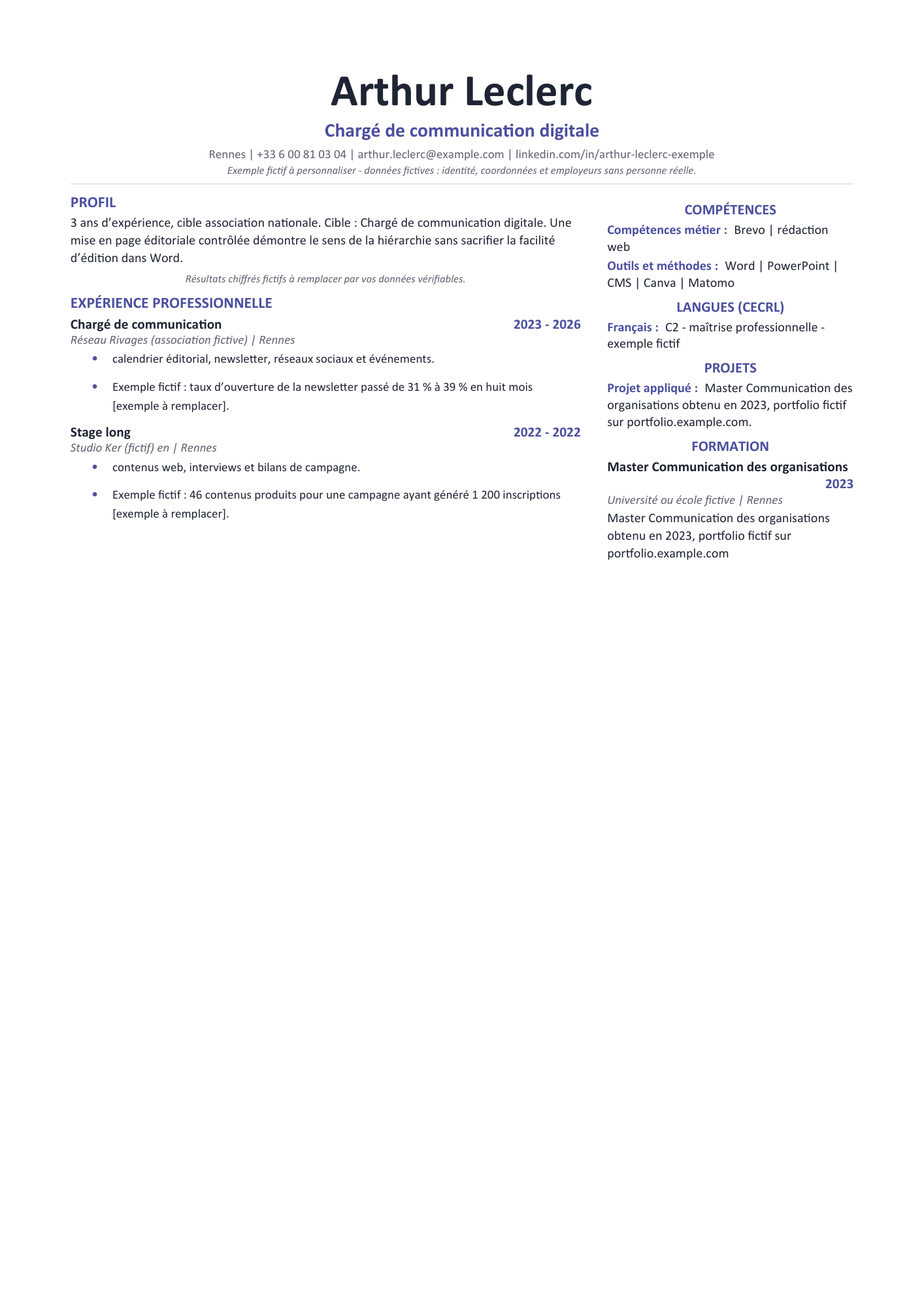 Aperçu — Word éditorial — chargé de communication