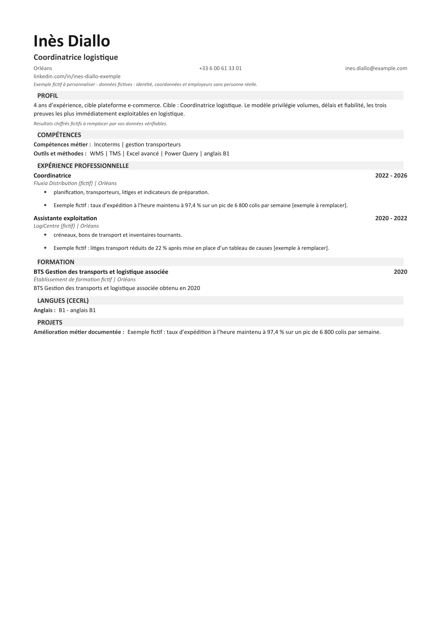 Aperçu — Word opérationnel — coordinatrice logistique