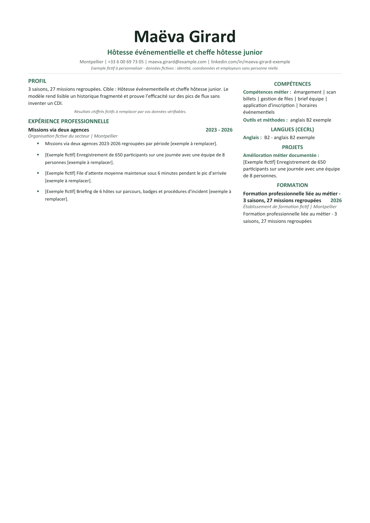 Aperçu — CV — Hôtesse événementielle et cheffe hôtesse junior
