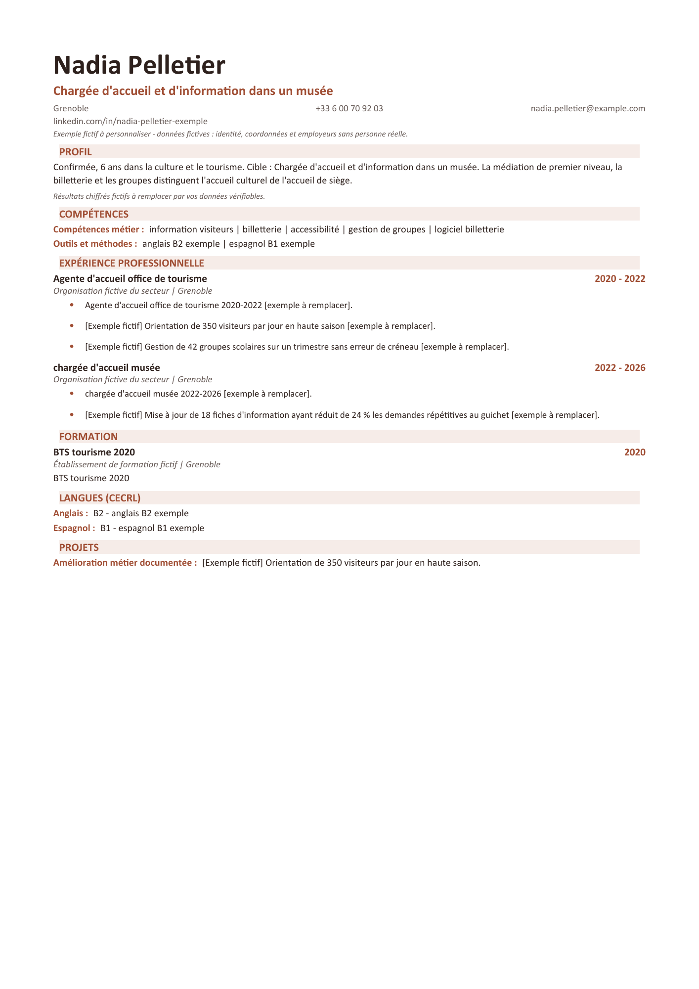 Aperçu — CV — Chargée d'accueil et d'information dans un musée