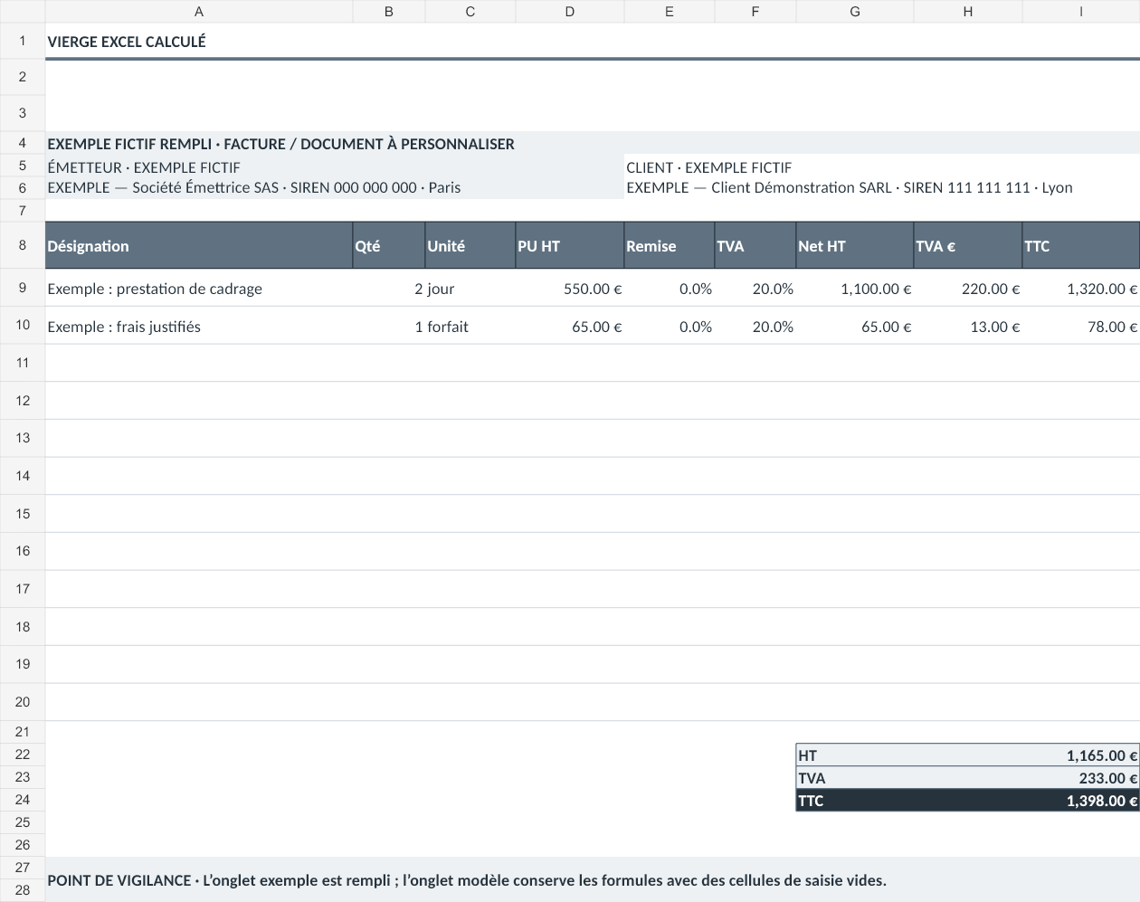 Aperçu — Vierge Excel calculé
