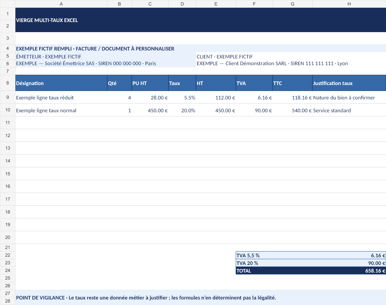 Aperçu — Vierge multi-taux Excel