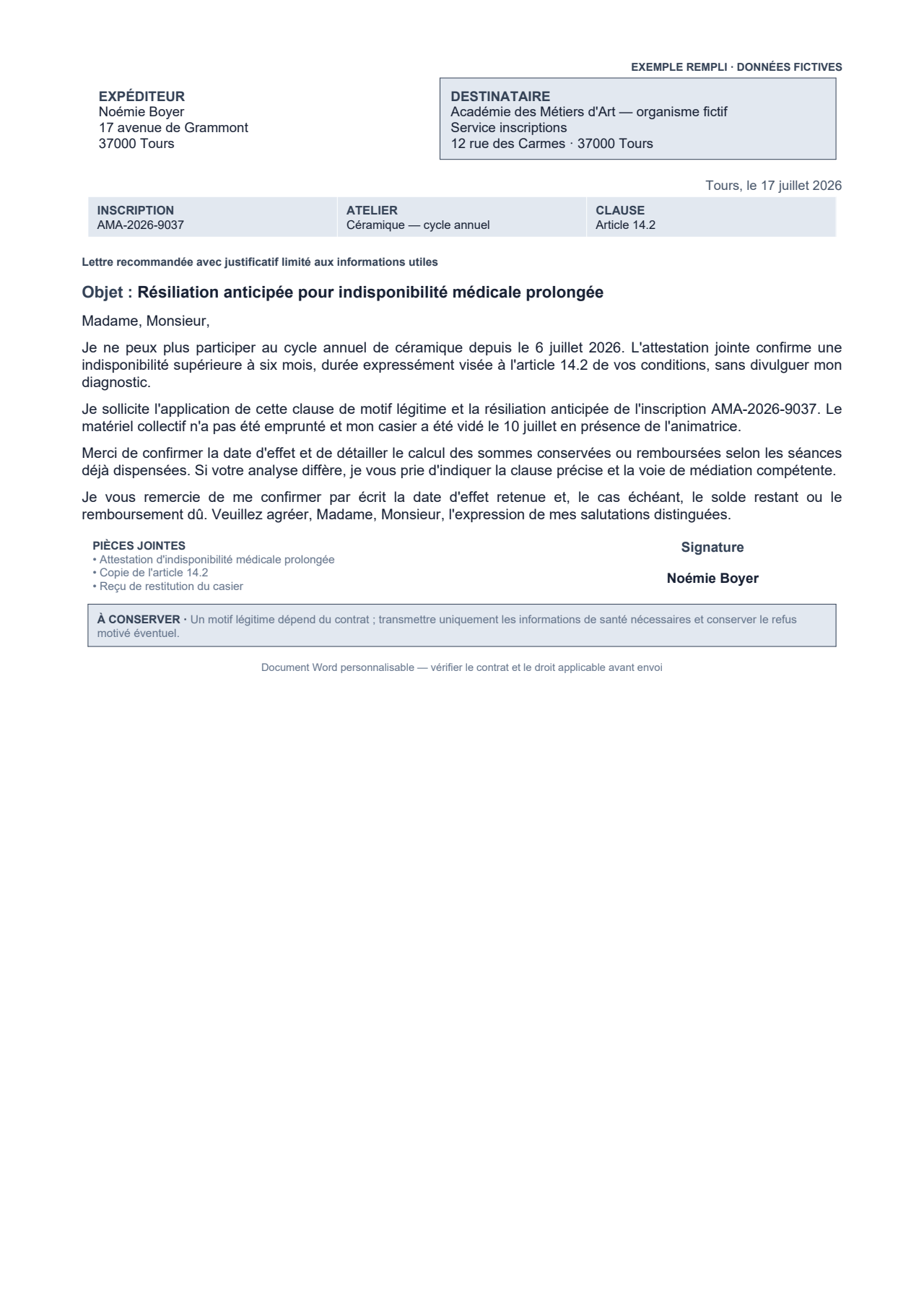 Aperçu — Résiliation anticipée d'un abonnement engagé