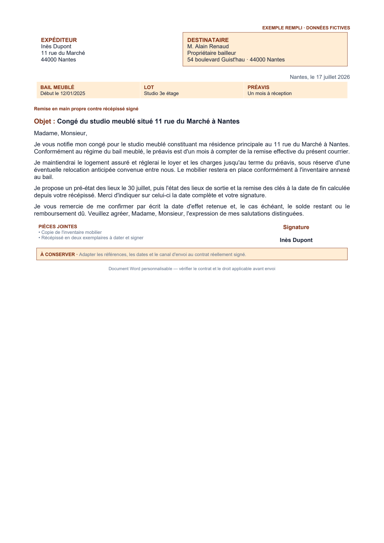 Aperçu — Congé du locataire — logement meublé