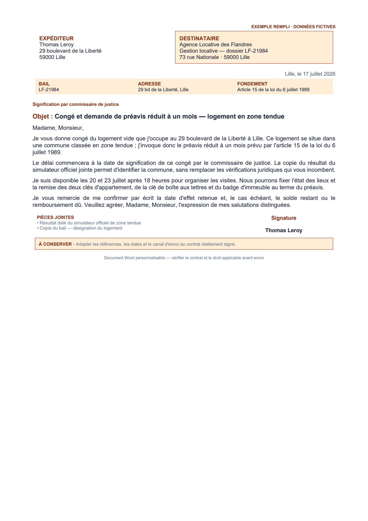 Aperçu — Congé du locataire — logement vide en zone tendue