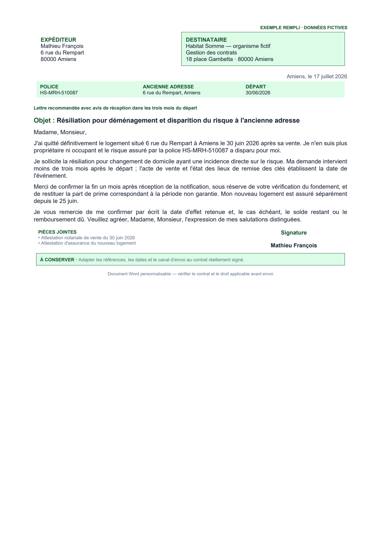 Aperçu — Résiliation habitation après déménagement