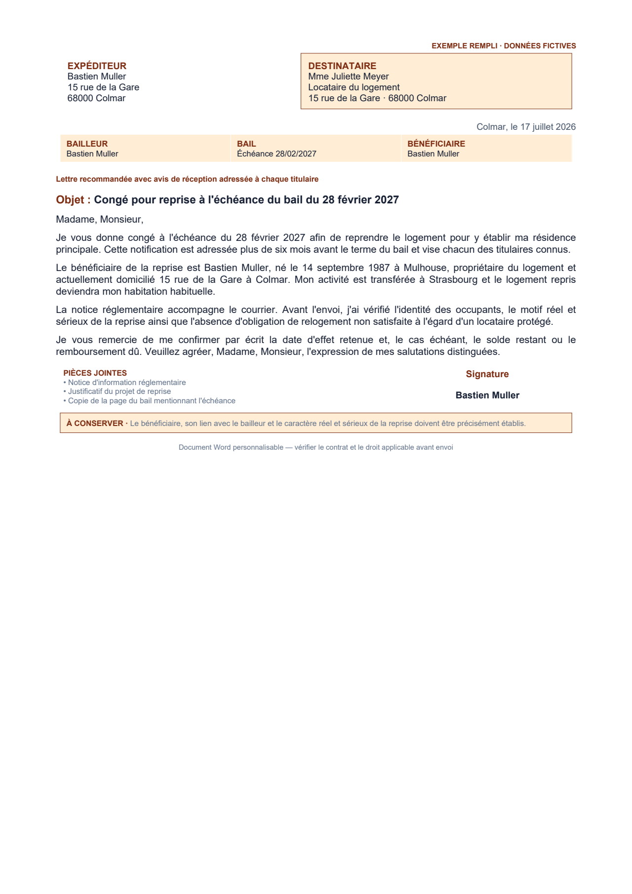 Aperçu — Congé du bailleur pour reprise personnelle