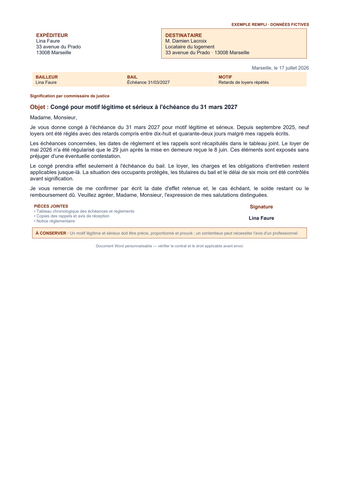 Aperçu — Congé du bailleur pour motif légitime et sérieux
