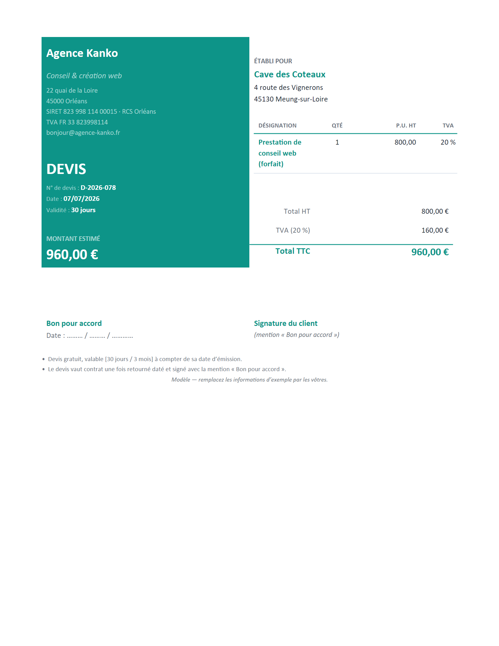 Aperçu — Devis simple (une prestation)