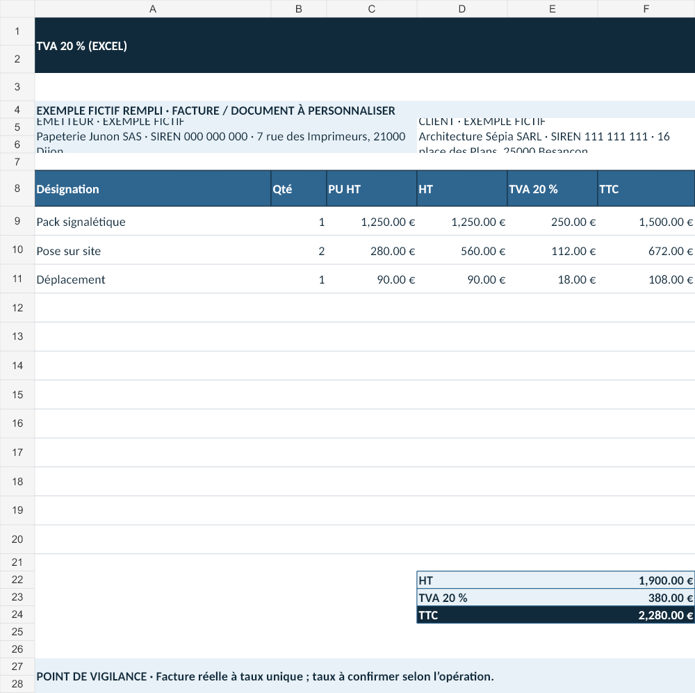 Aperçu — TVA 20 % (Excel)