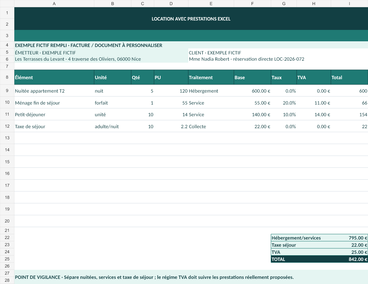 Aperçu — Location avec prestations Excel