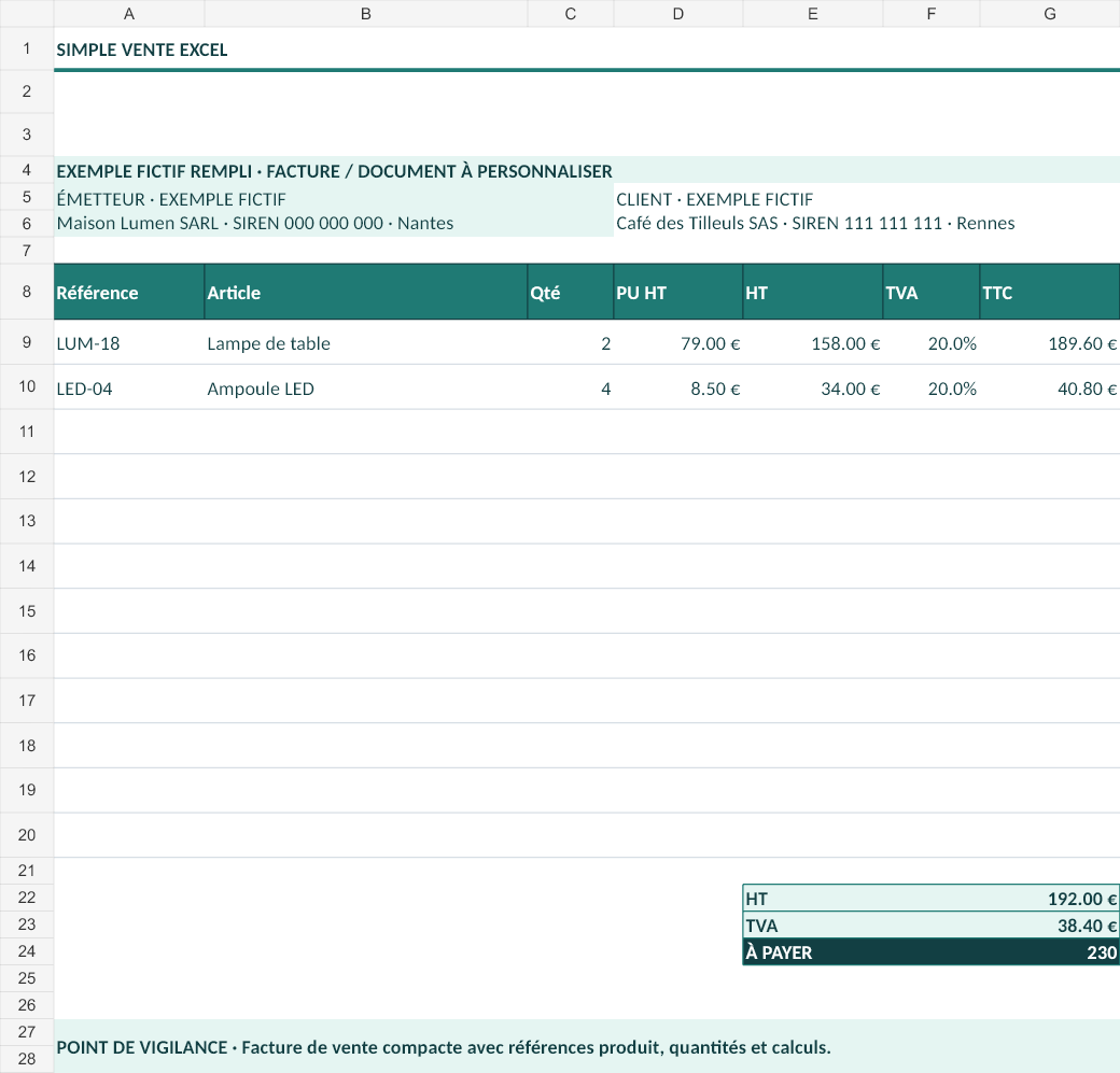 Aperçu — Simple vente Excel