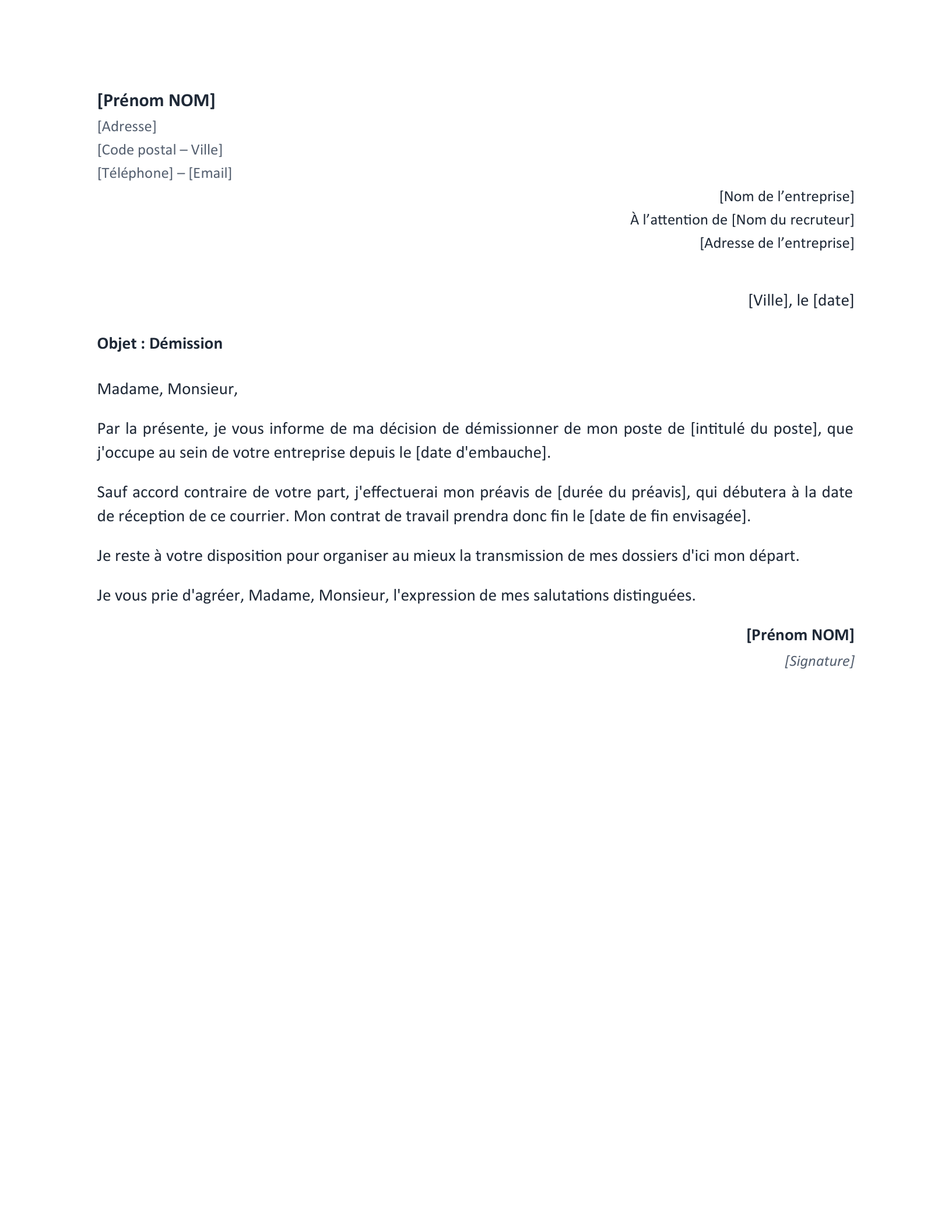 Aperçu — Modèle de démission simple (Word)