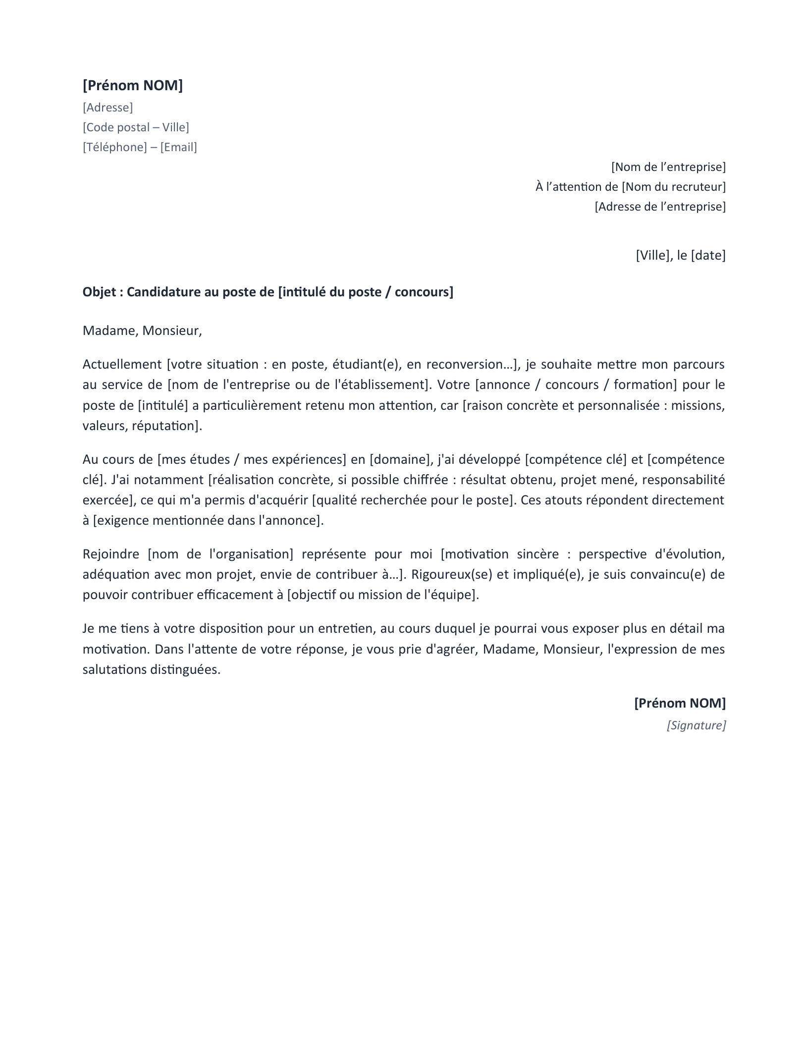 Aperçu — Modèle de lettre de motivation manuscrite (Word)