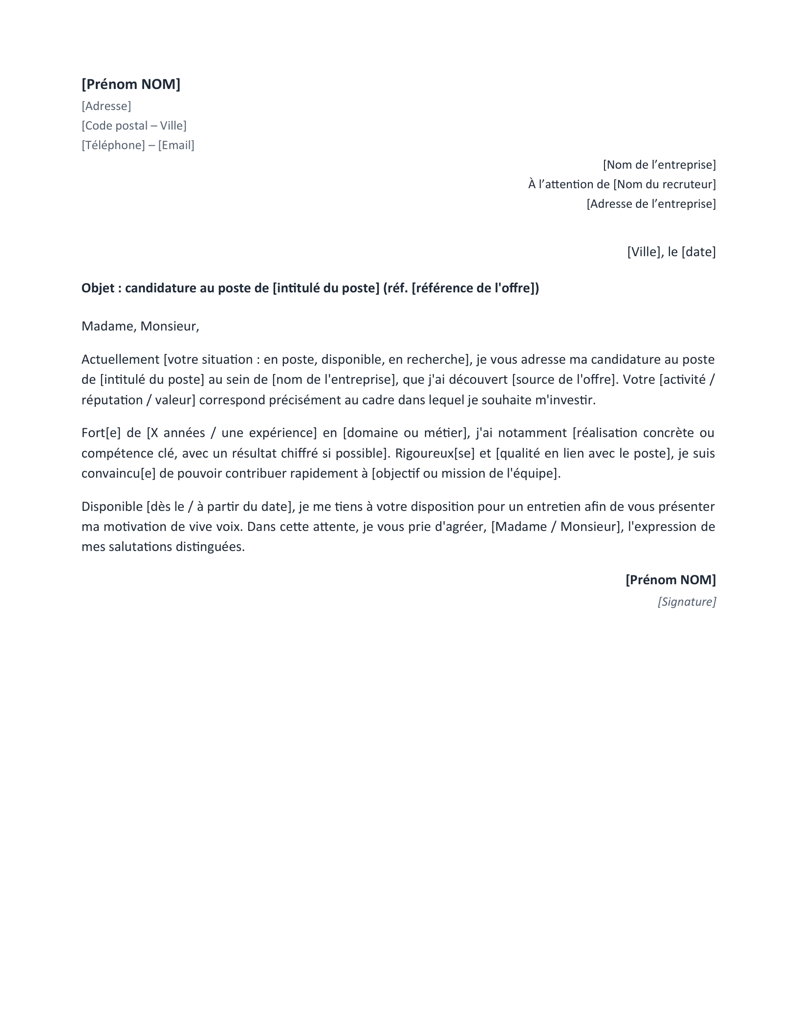 Aperçu — Modèle de lettre de motivation simple (Word)