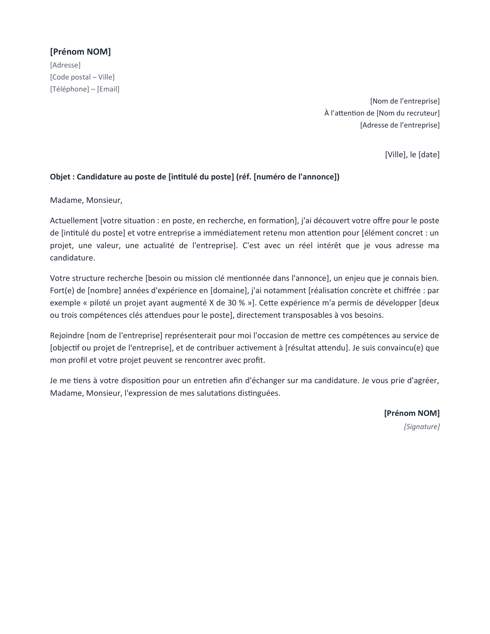 Aperçu — Modèle de lettre de motivation Word