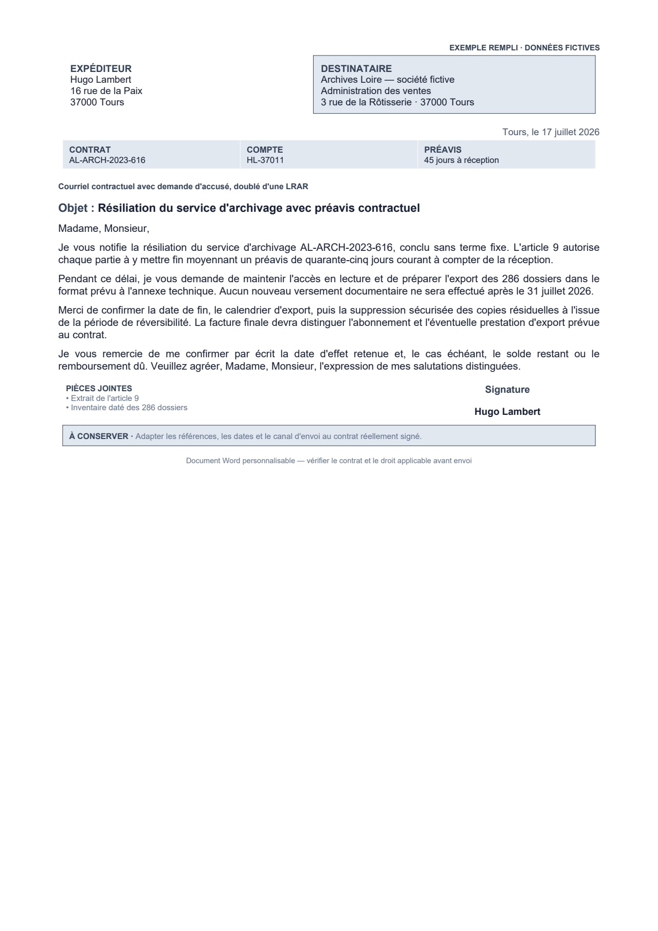 Aperçu — Résiliation d'un contrat de service à durée indéterminée