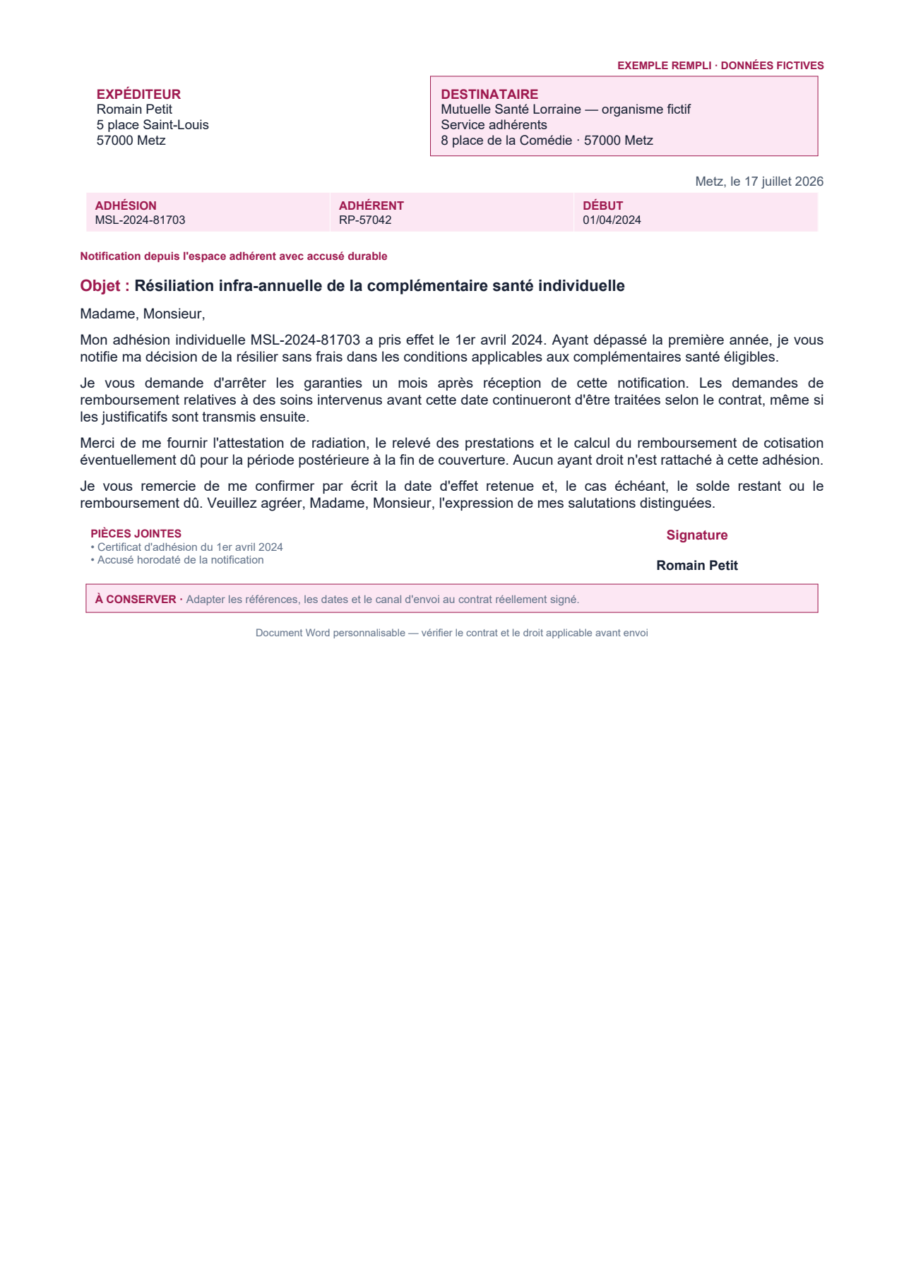 Aperçu — Résiliation d'une mutuelle individuelle après un an