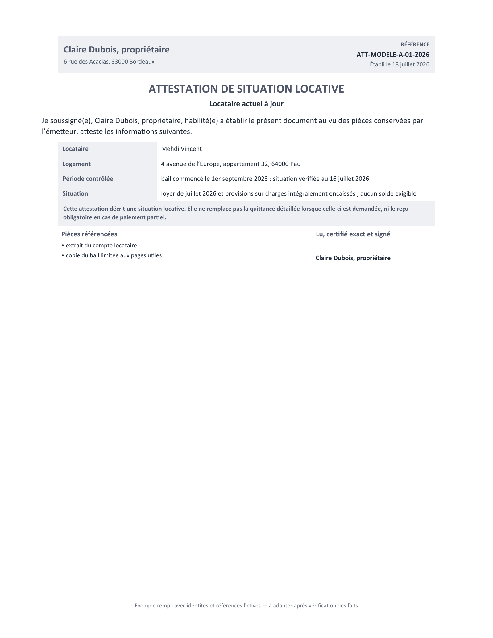 Aperçu — Locataire actuel à jour