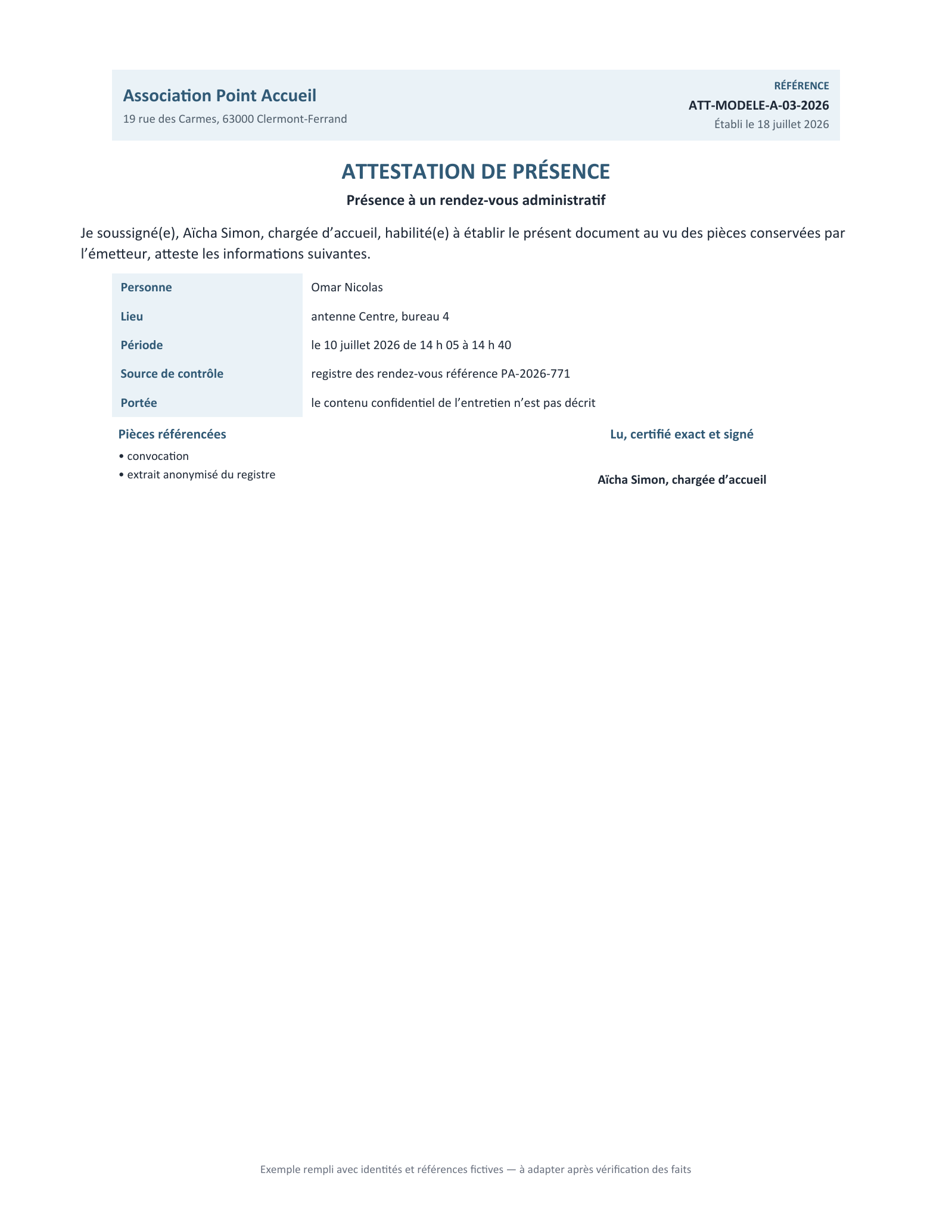 Aperçu — Présence à un rendez-vous administratif