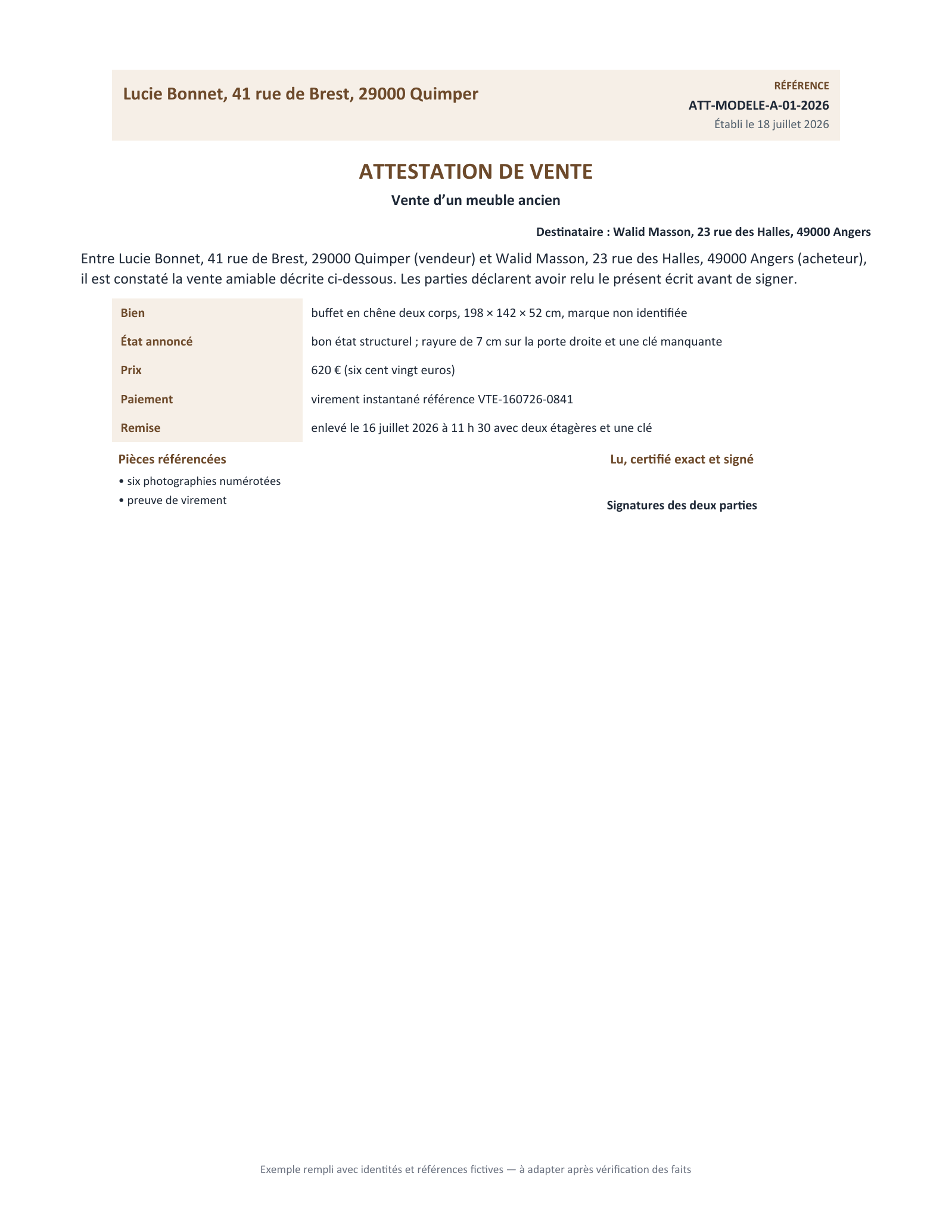 Aperçu — Vente d’un meuble ancien