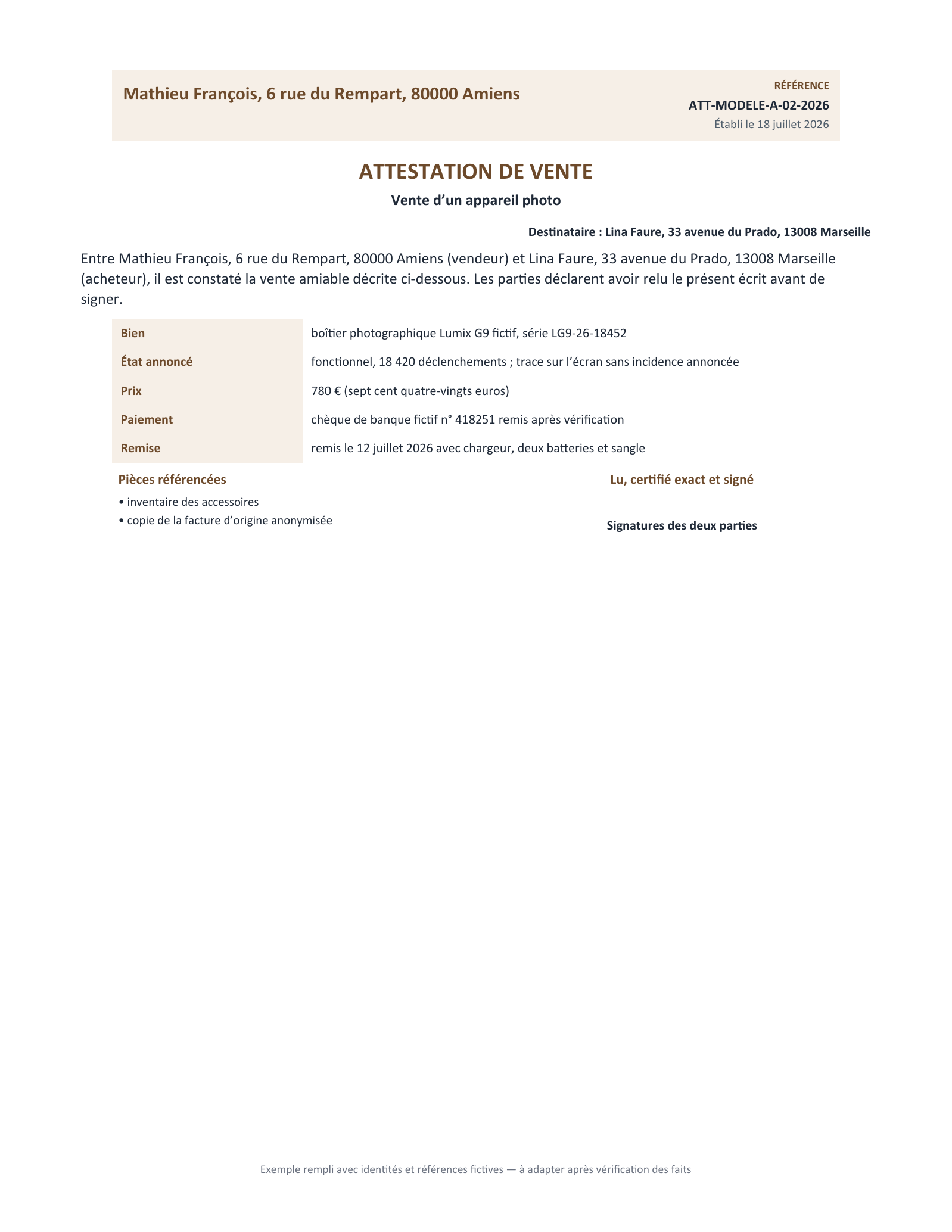 Aperçu — Vente d’un appareil photo