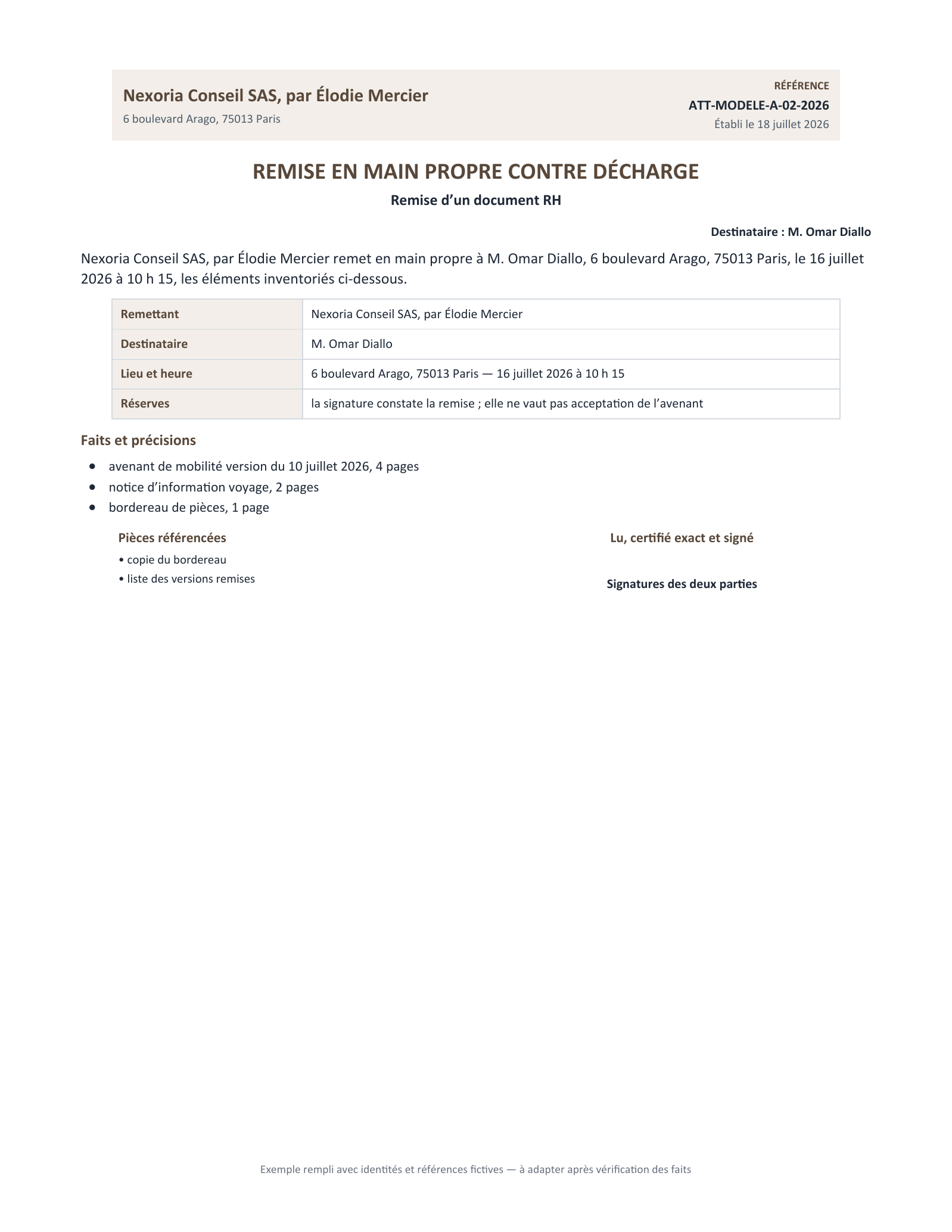 Aperçu — Remise d’un document RH